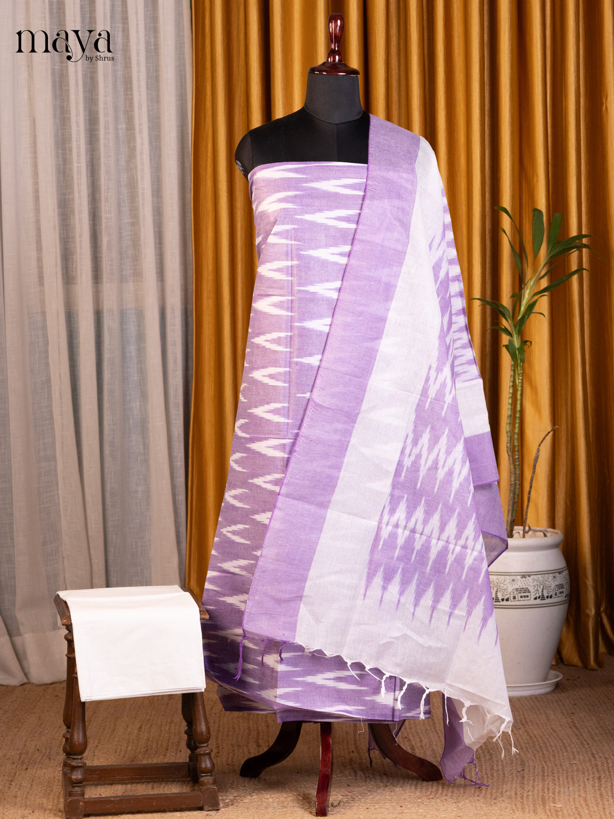 Lavender & Cream- Ikkat Salwar Unstitch - Shop on Shrus.com