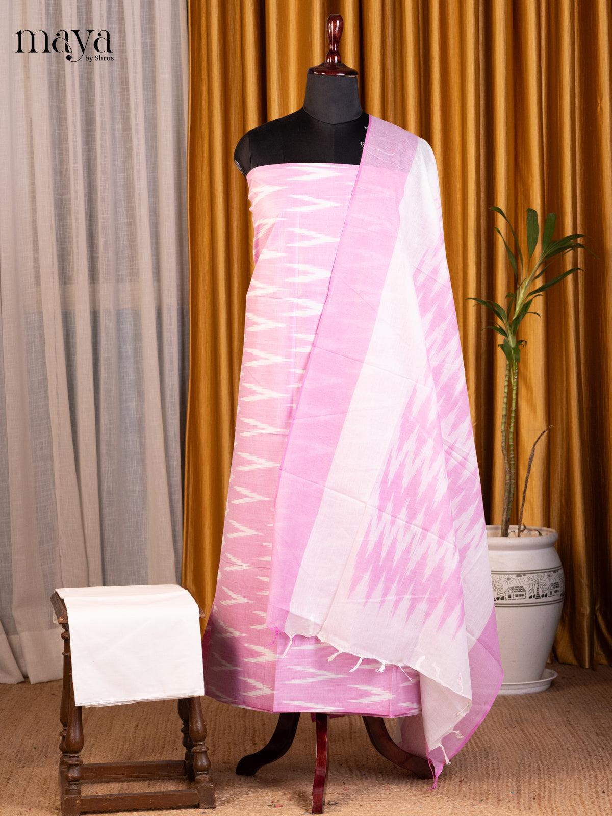 Pink & White - Ikkat Salwar Unstitch - Shop on Shrus.com