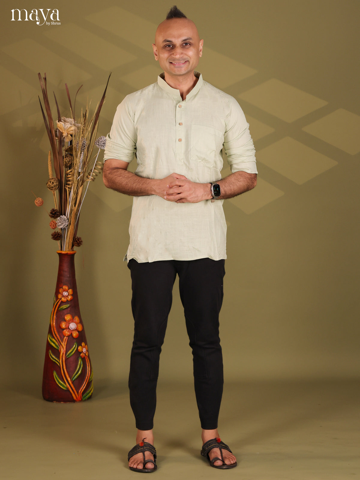 Pista Green Rayon Solid Short Men Kurta - Shop on Shrus.com