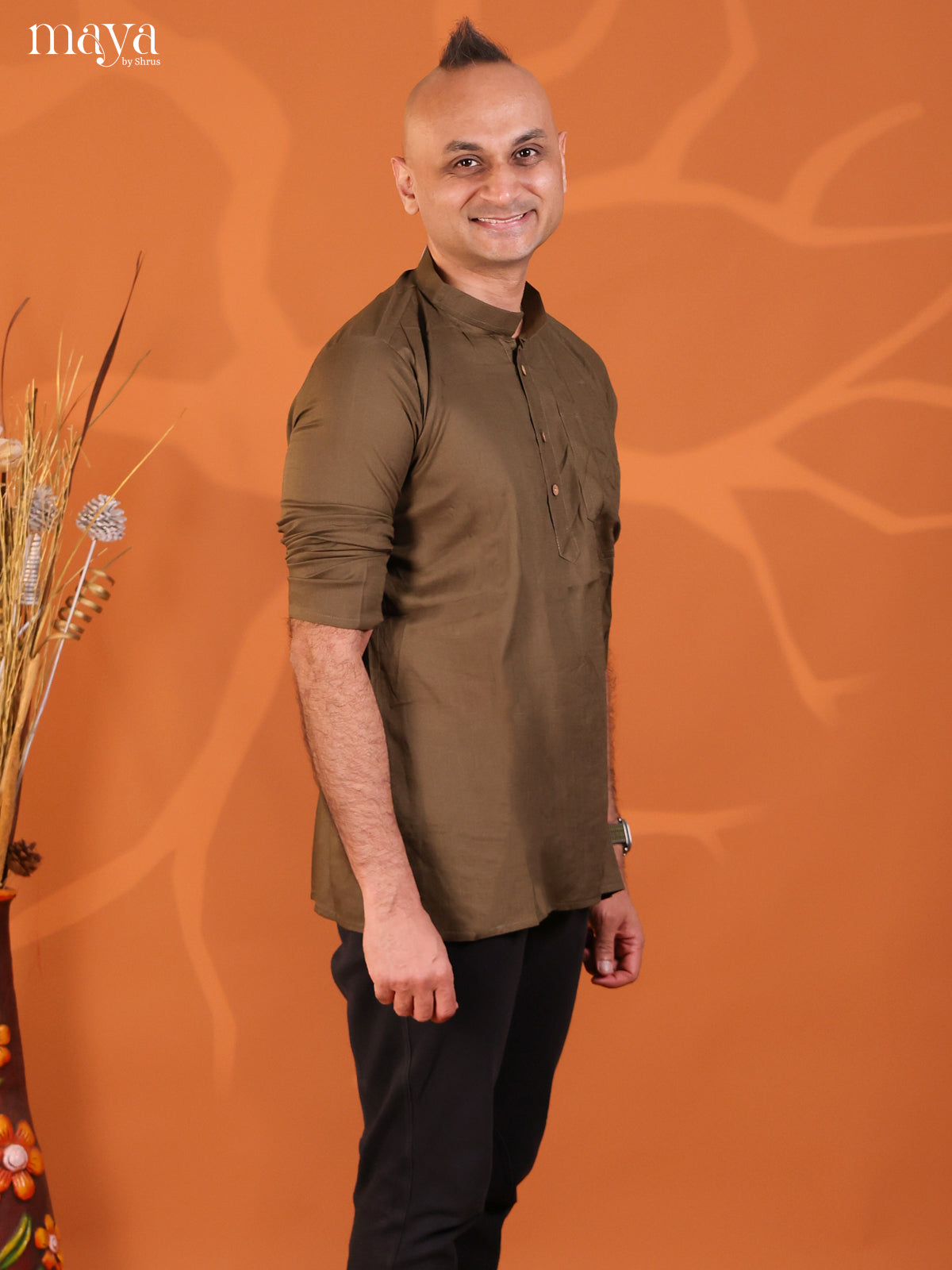Army Green Rayon Solid Short Men Kurta - Shop on Shrus.com