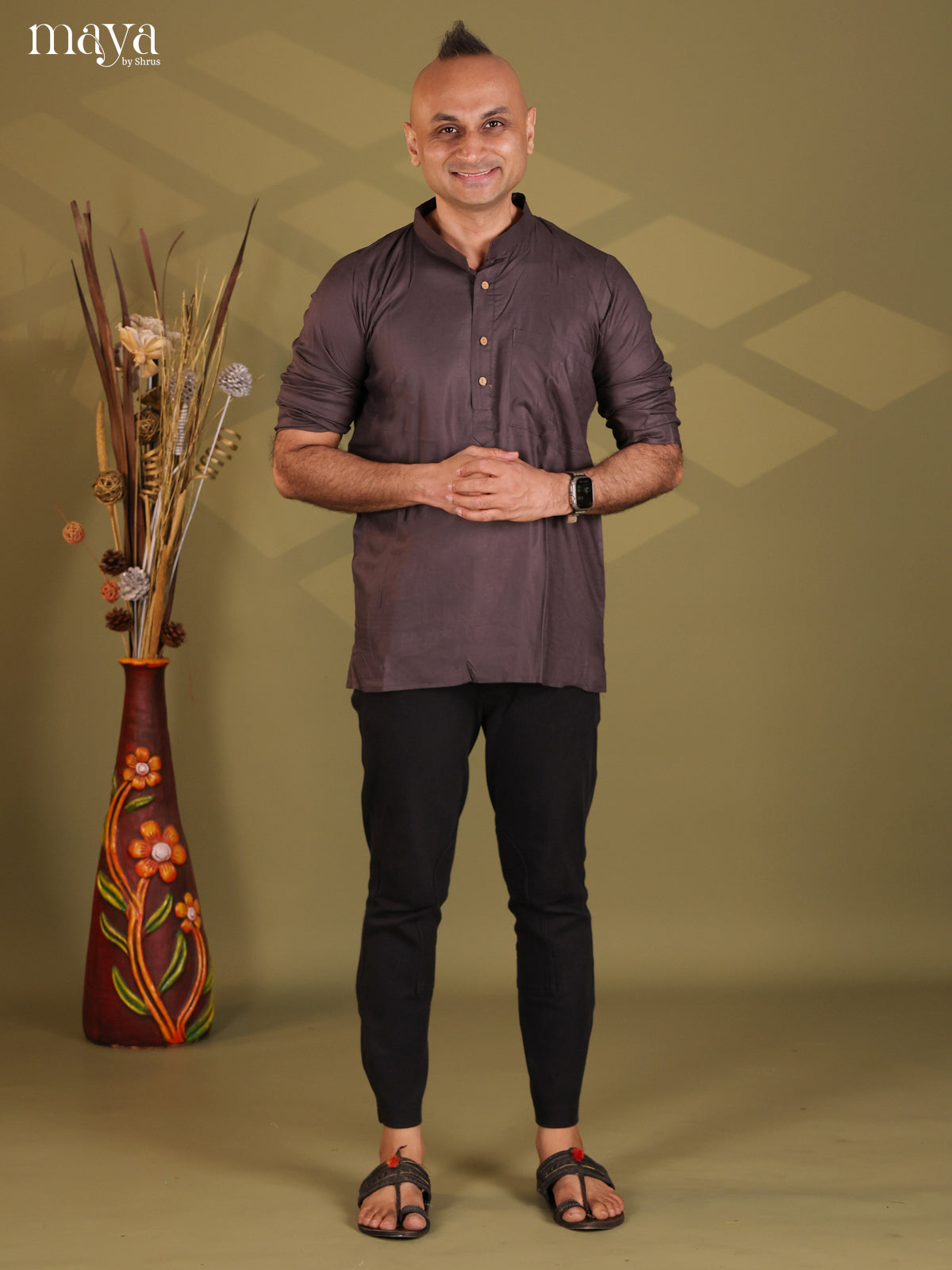 Elephant Grey Rayon Solid Short Men Kurta - Shop on Shrus.com