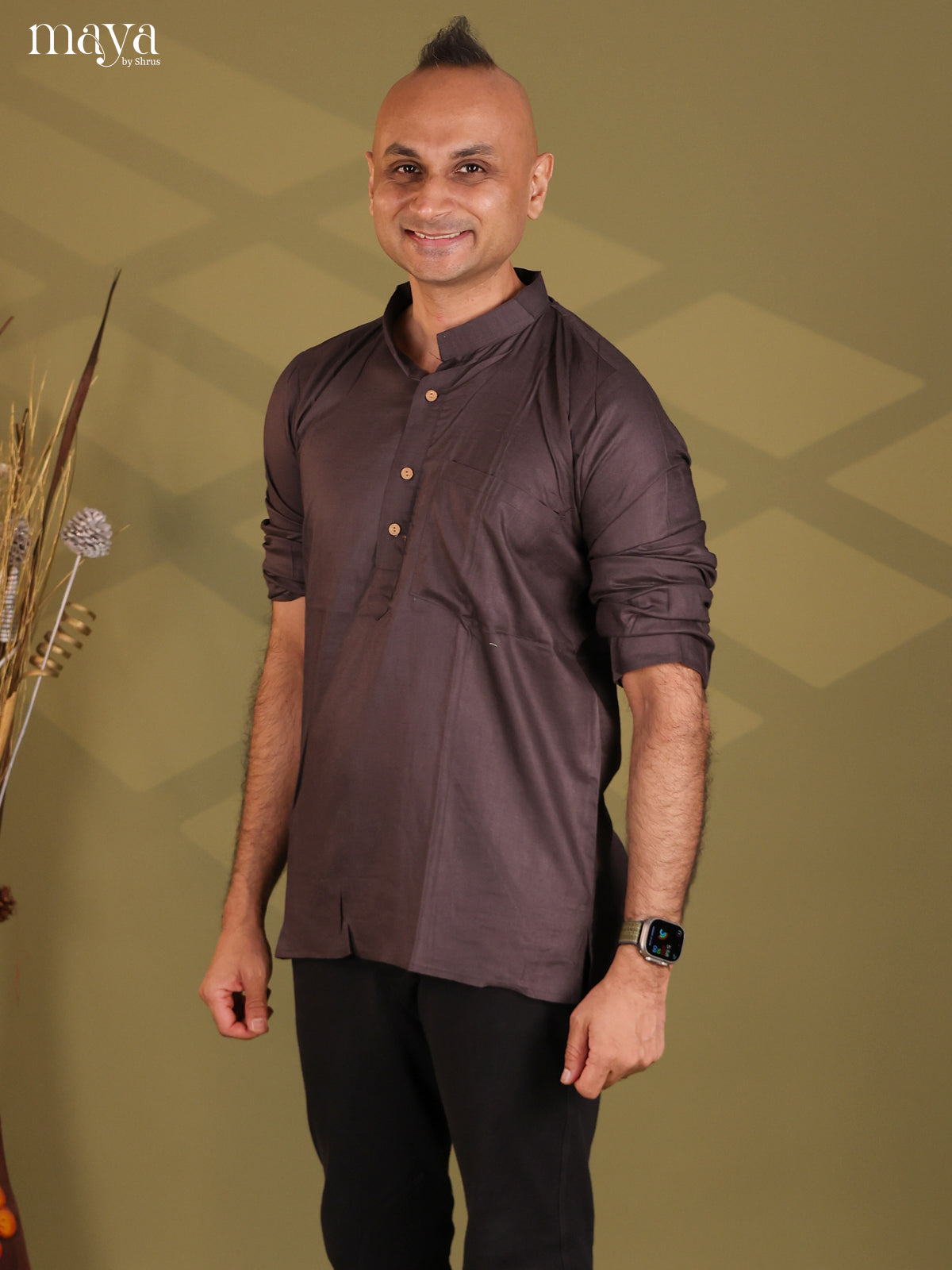 Elephant Grey Rayon Solid Short Men Kurta - Shop on Shrus.com