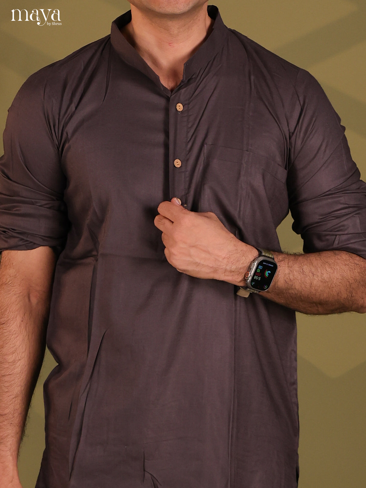 Elephant Grey Rayon Solid Short Men Kurta - Shop on Shrus.com