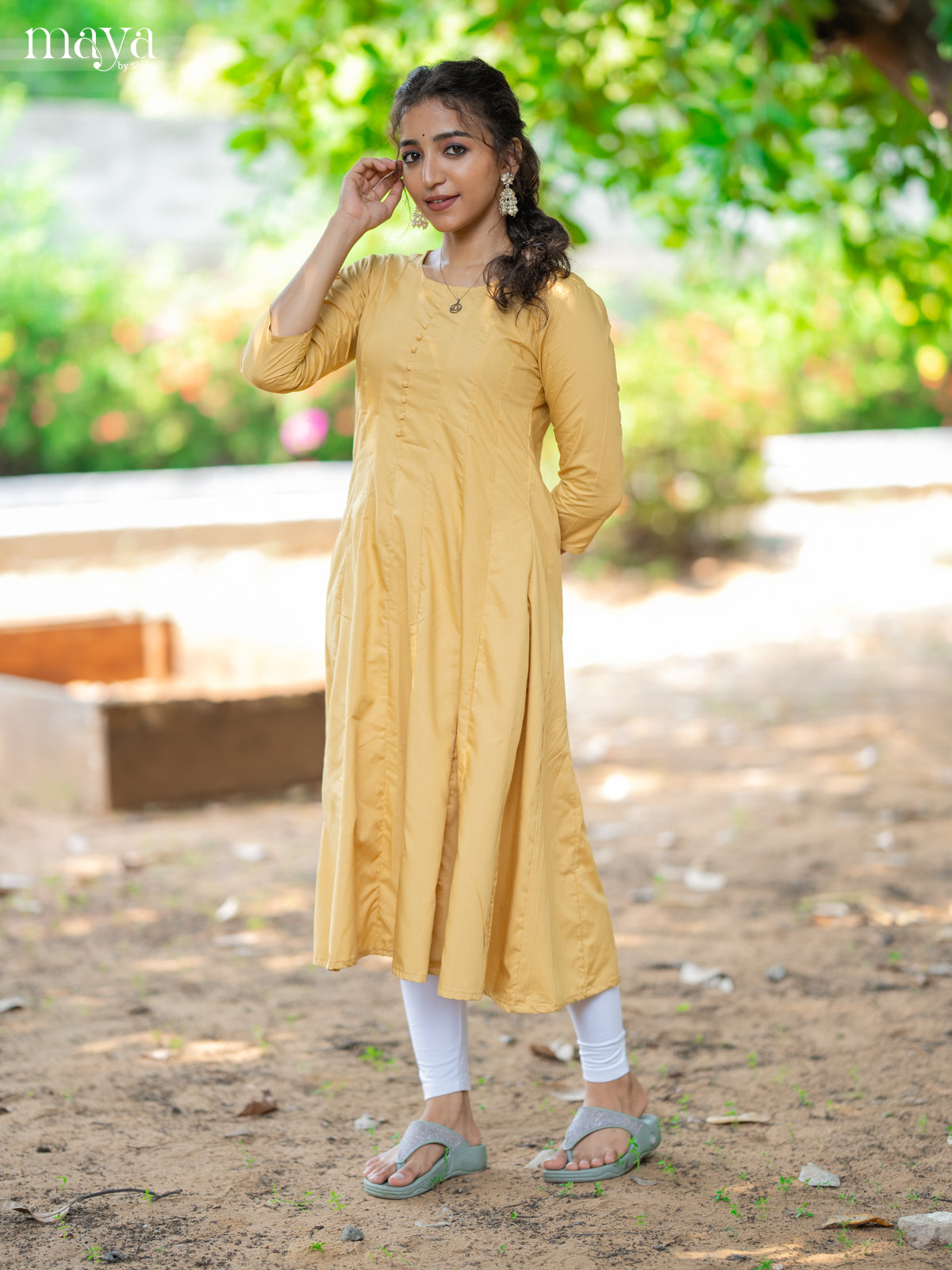 Yellow Solid Rayon Cotton Anarkali Kurti - Shop on Shrus.com