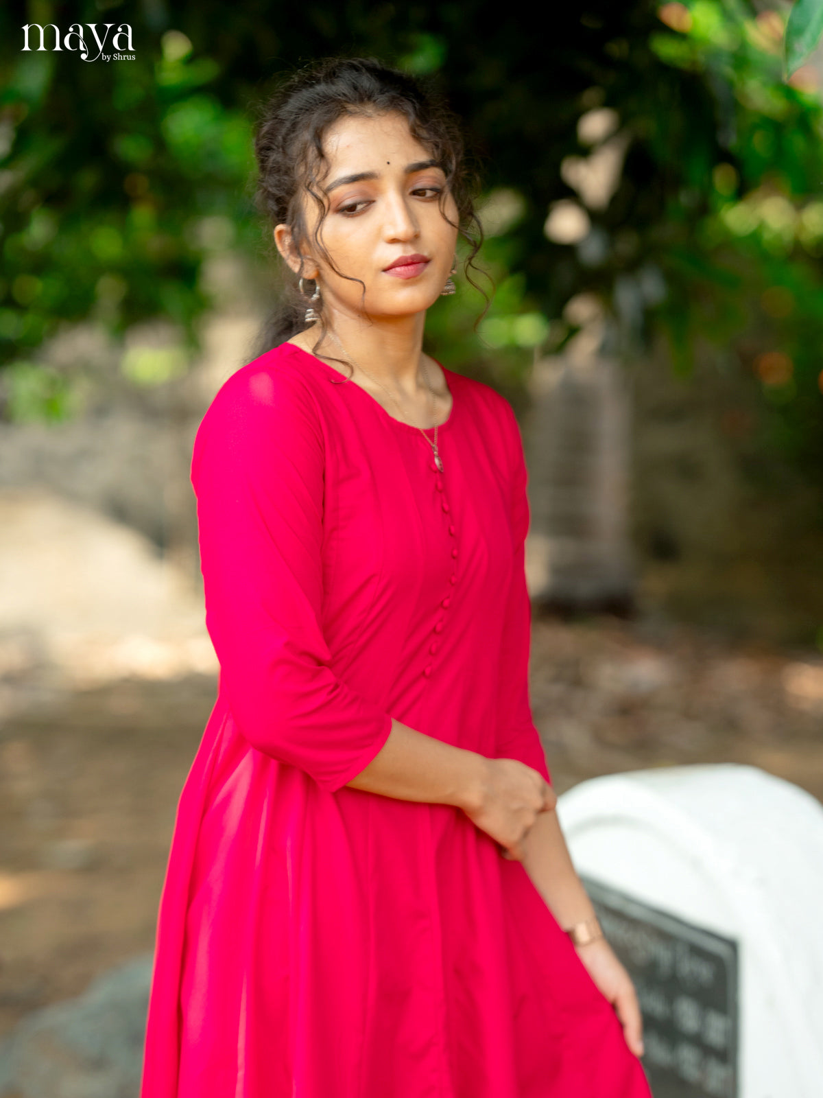 Dark Pink Solid Rayon Cotton Anarkali Kurti - Shop on Shrus.com