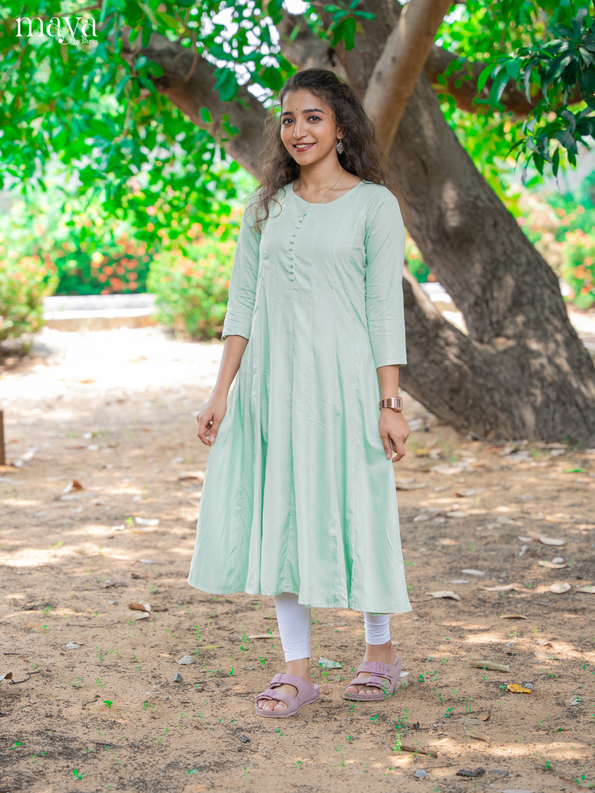 Ice Blue Solid Rayon Cotton Anarkali Kurti - Shop on Shrus.com