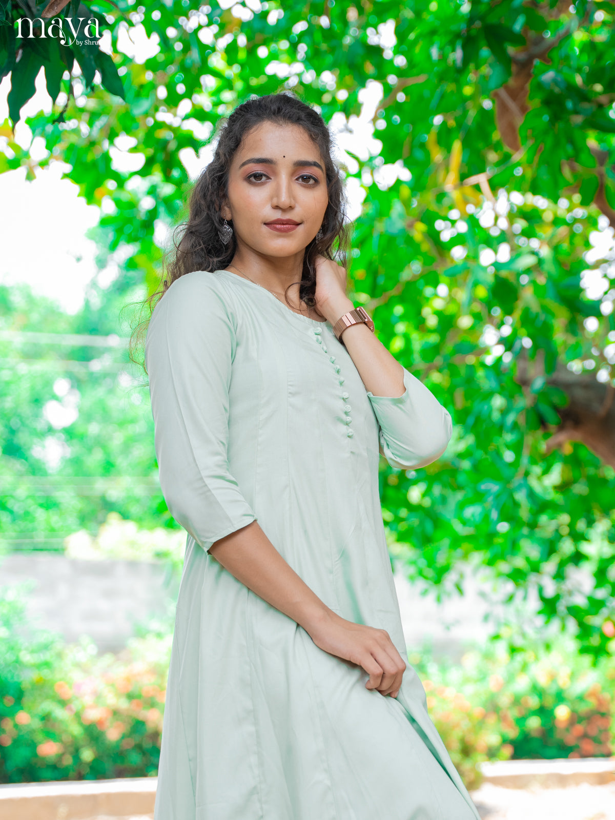 Ice Blue Solid Rayon Cotton Anarkali Kurti - Shop on Shrus.com