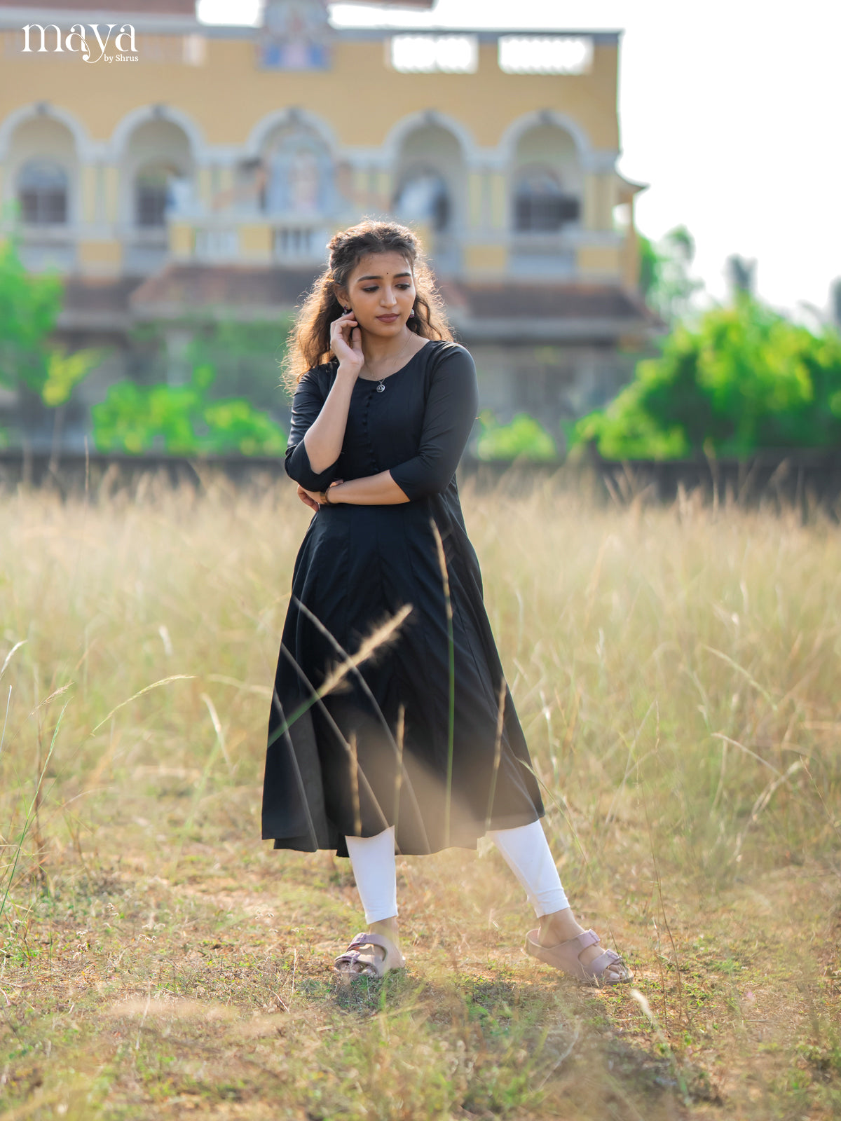 Black Solid Rayon Cotton Anarkali Kurti - Shop on Shrus.com