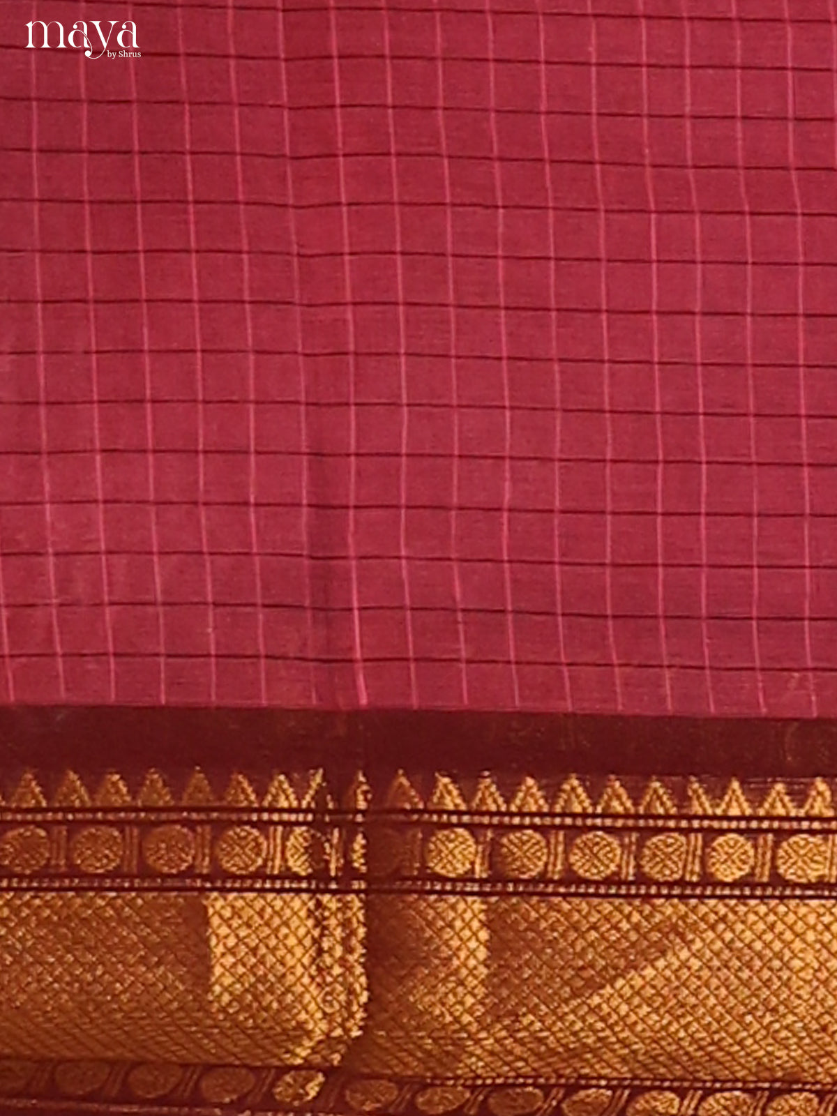 Pink Chettinad Cotton Dupatta with checks pattern & Green Zari Border - Shop on Shrus.com