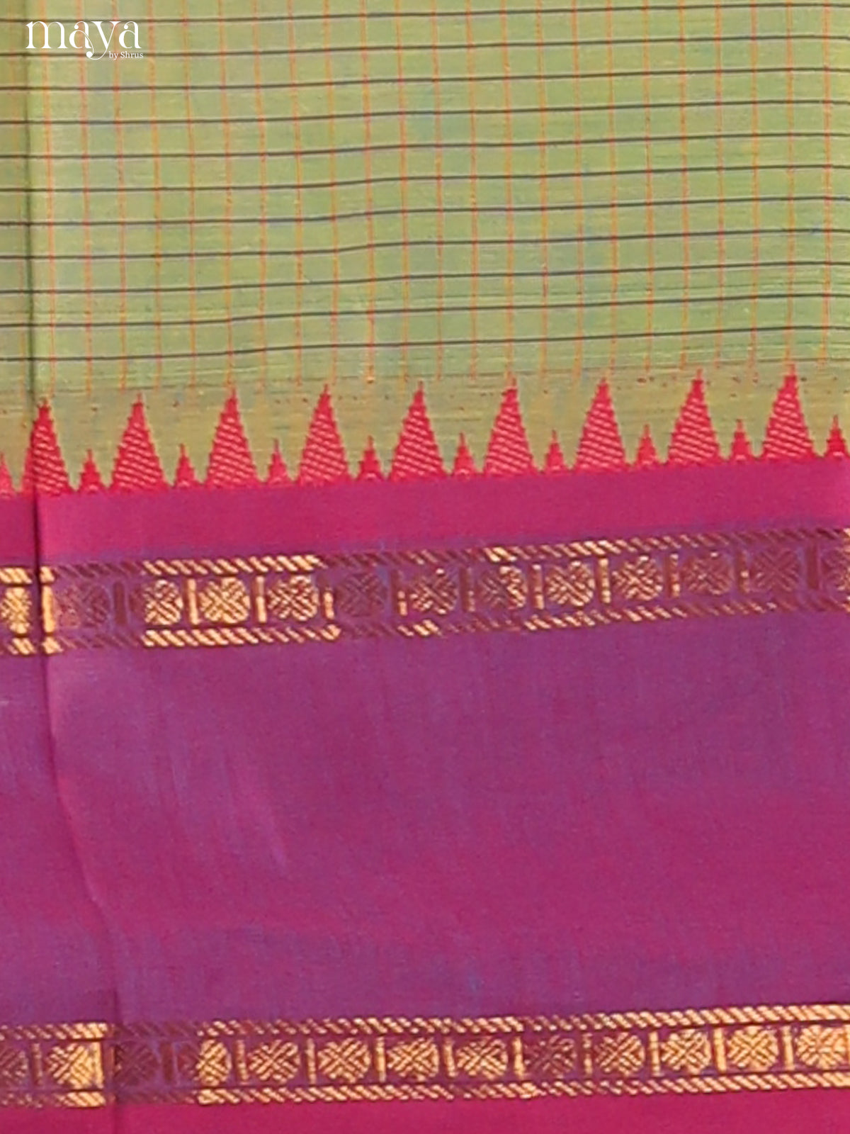 Pretty Pista Green Chettinad cotton Dupatta with purple border - Shop on Shrus.com