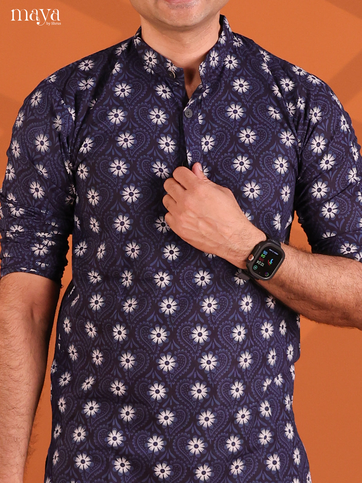 Black with Peacock Cotton Printed Short Men Kurta - Shop on Shrus.com