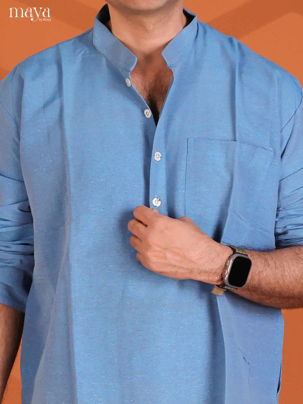 Peacock Blue Cotton Plain Long Kurta - Shop on Shrus.com