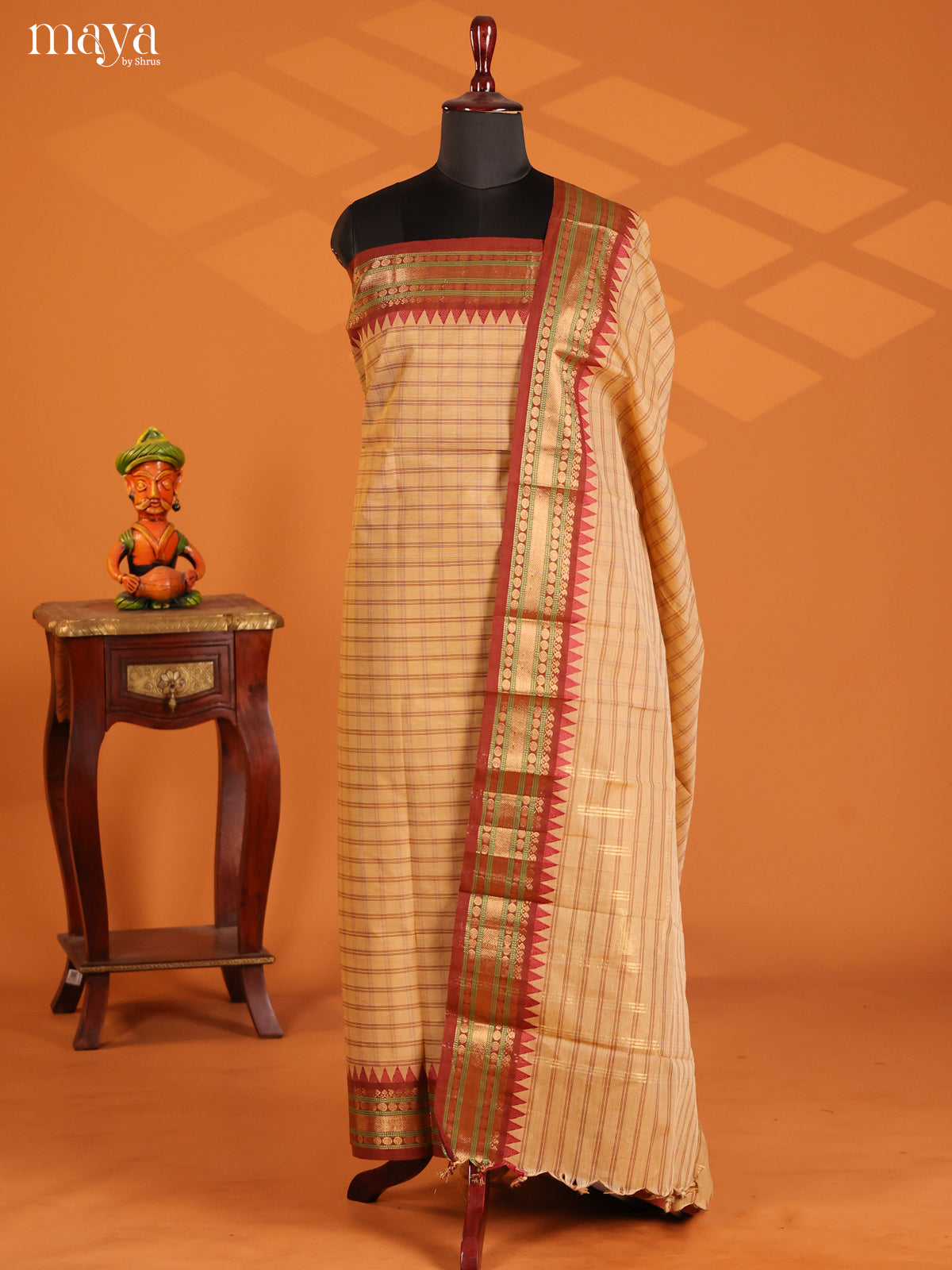 Beige & Maroon- chettinad top & dupatta combo - Shop on Shrus.com