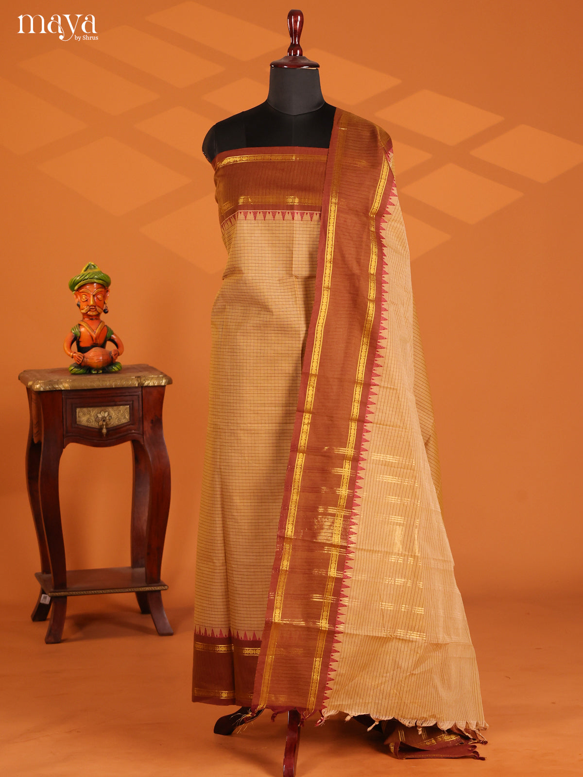 Beige with Brown - chettinad top & dupatta combo - Shop on Shrus.com