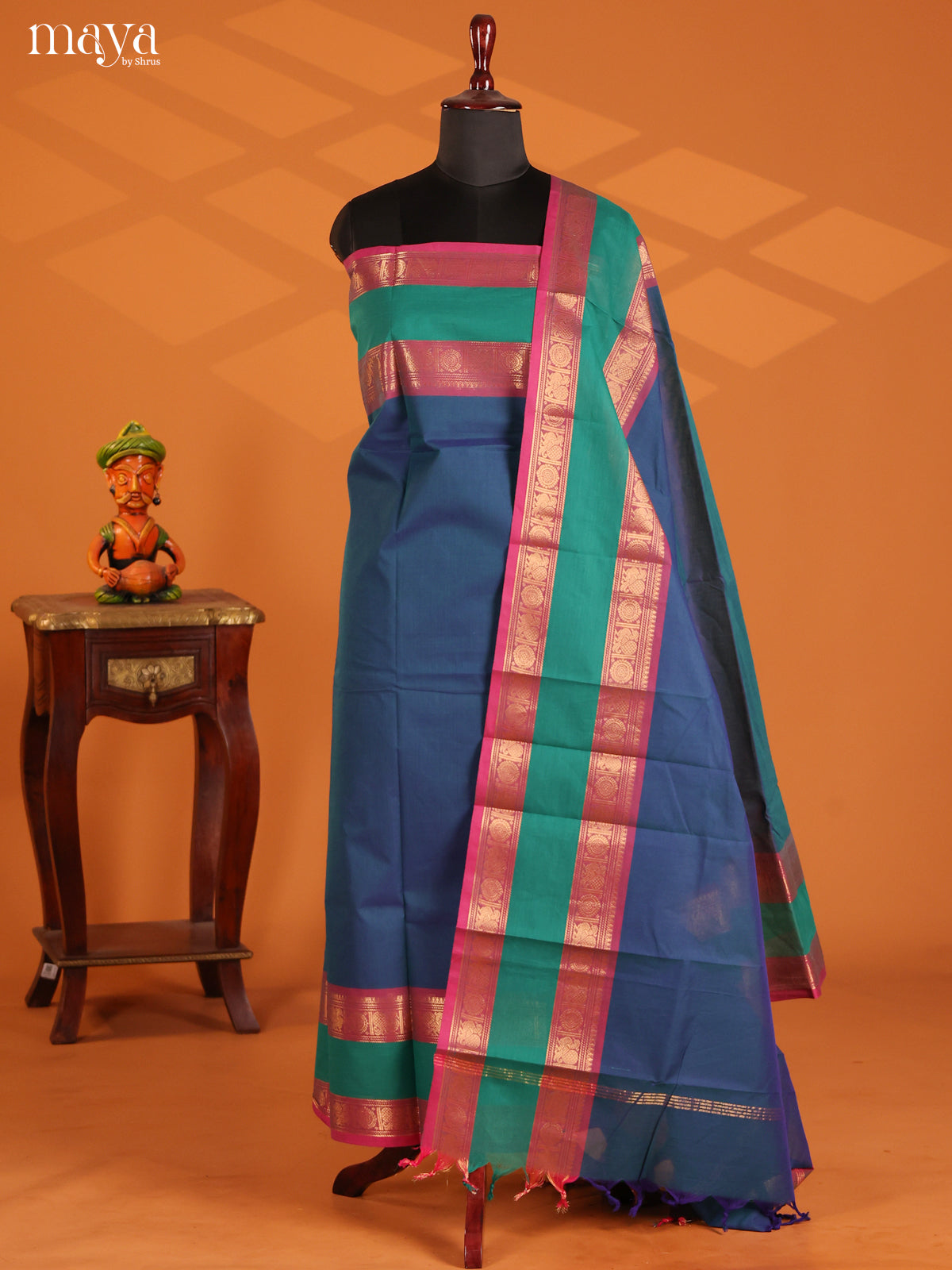 Blue & Green - chettinad top & dupatta combo - Shop on Shrus.com