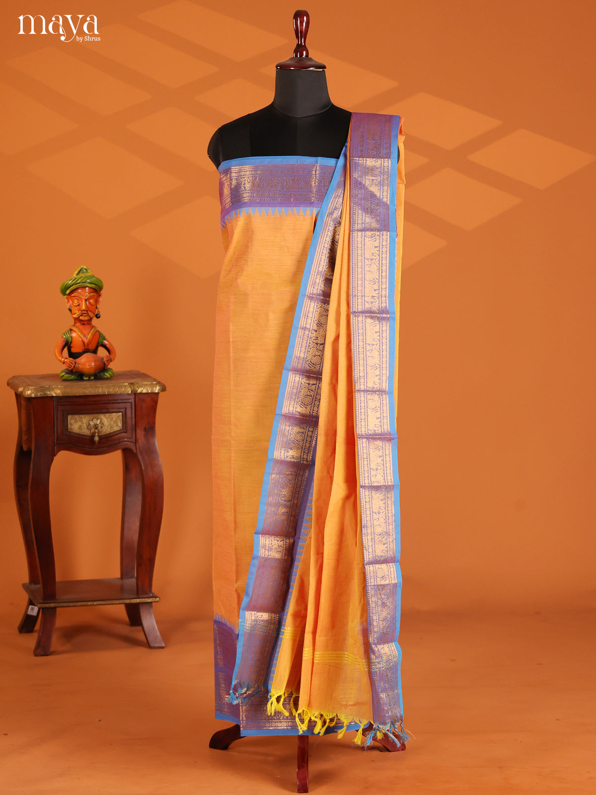 Mambala Yellow & Blue- chettinad top & dupatta combo - Shop on Shrus.com