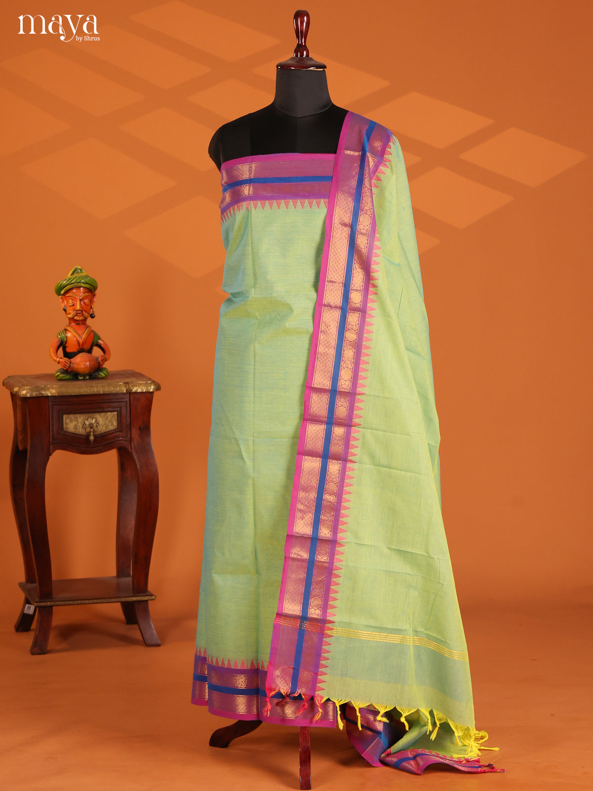Pista Green with Purple- chettinad top & dupatta combo - Shop on Shrus.com