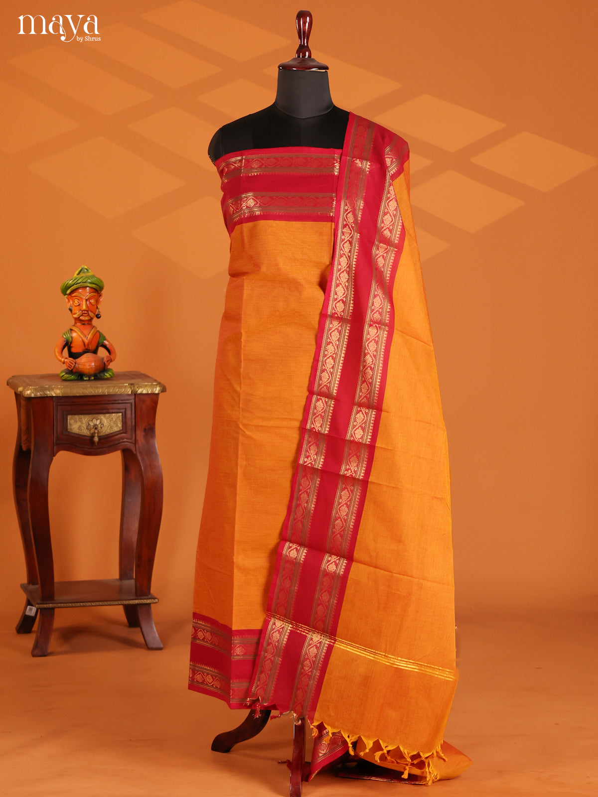 Mustard with Red - chettinad top & dupatta combo - Shop on Shrus.com