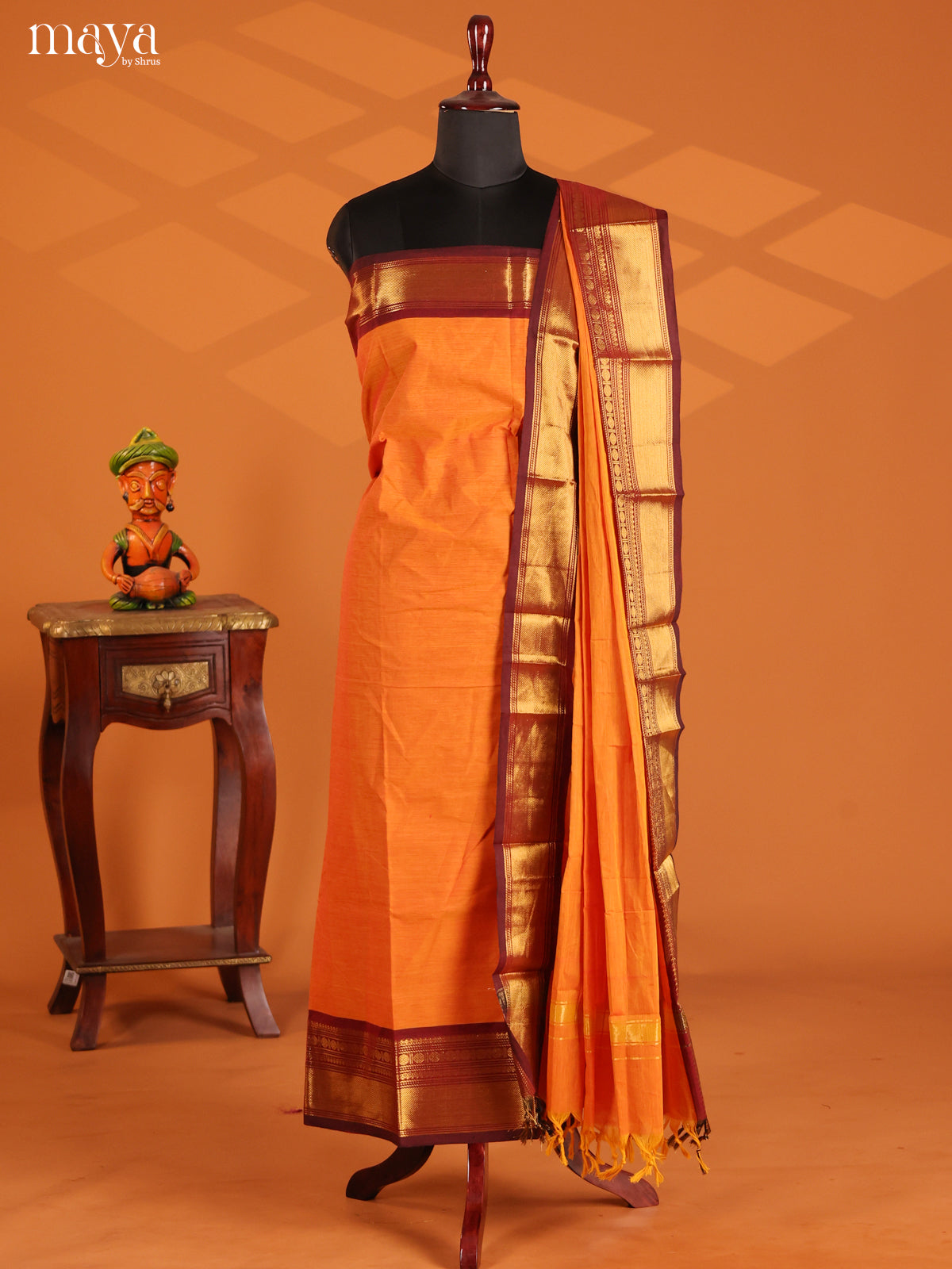 Orange with Maroon- chettinad top & dupatta combo - Shop on Shrus.com