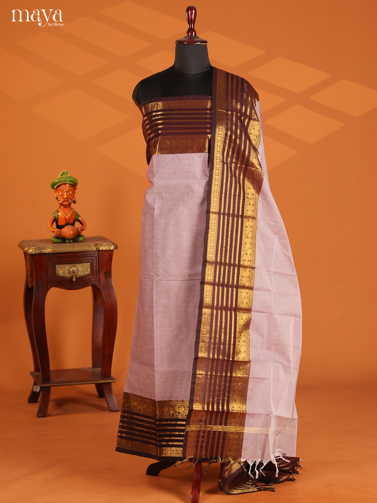 Grey & Brown - chettinad top & dupatta combo - Shop on Shrus.com