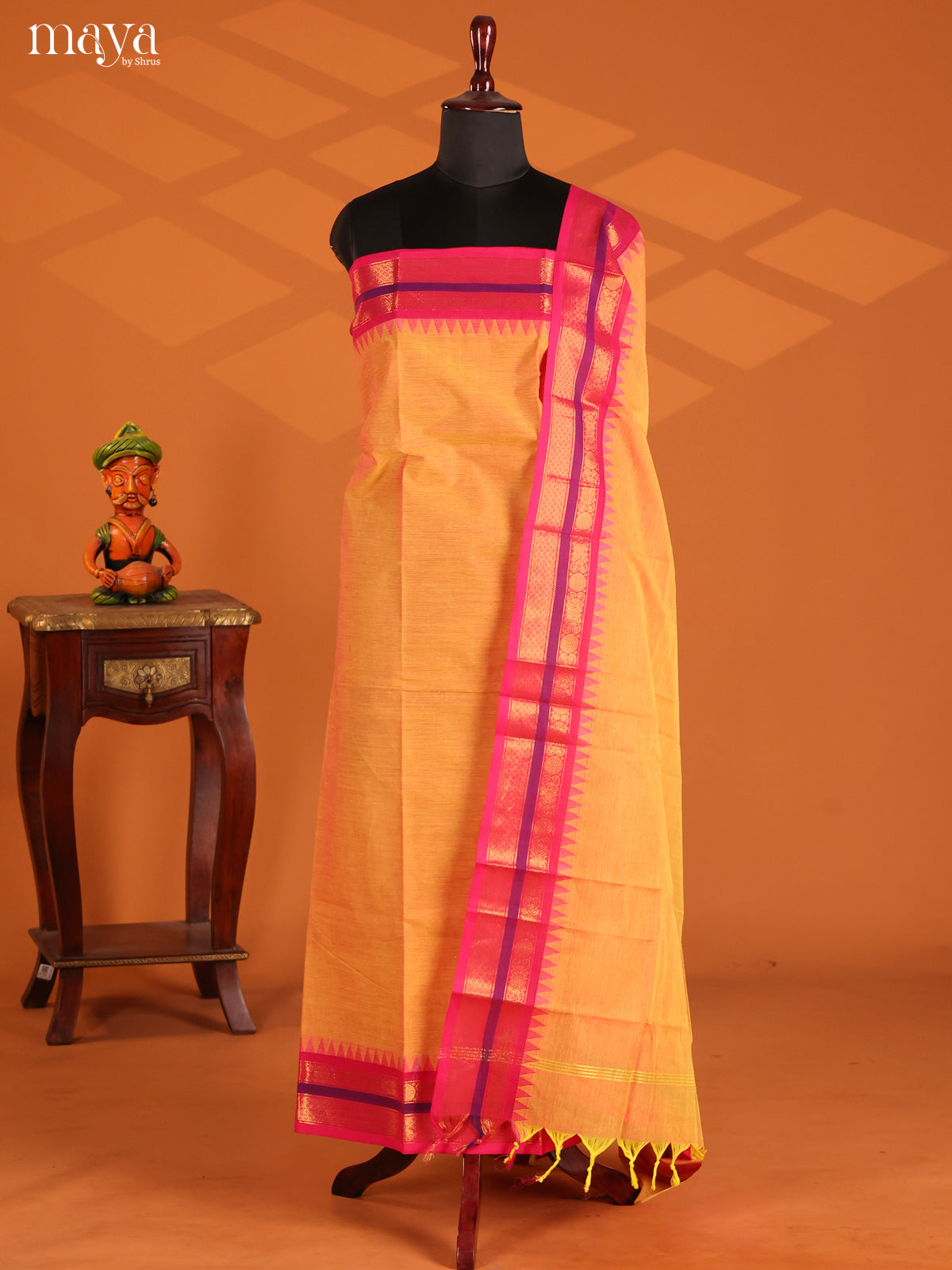 Pale Orange with Pink - chettinad top & dupatta combo - Shop on Shrus.com
