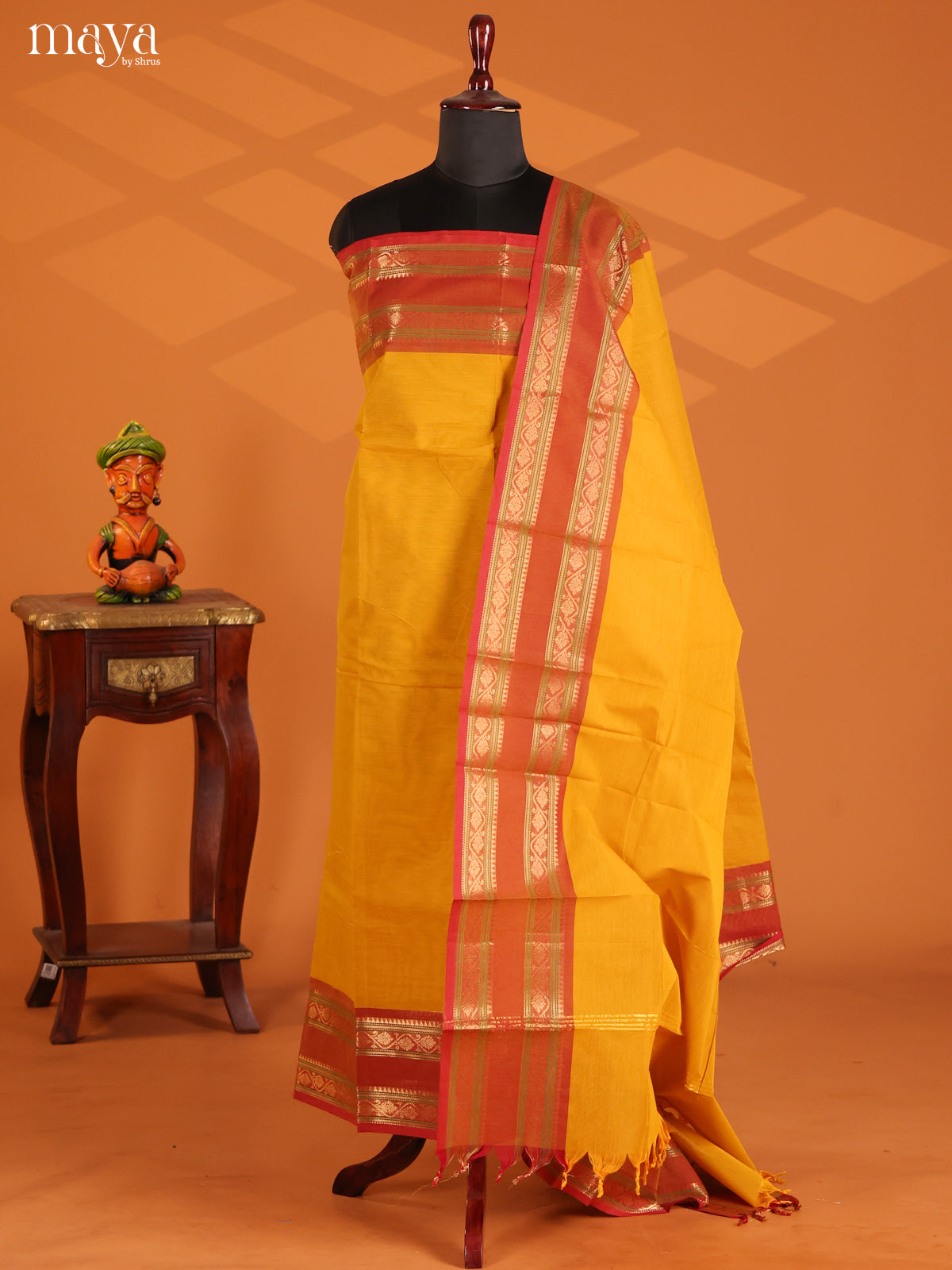 Mustard with red - chettinad top & dupatta combo - Shop on Shrus.com