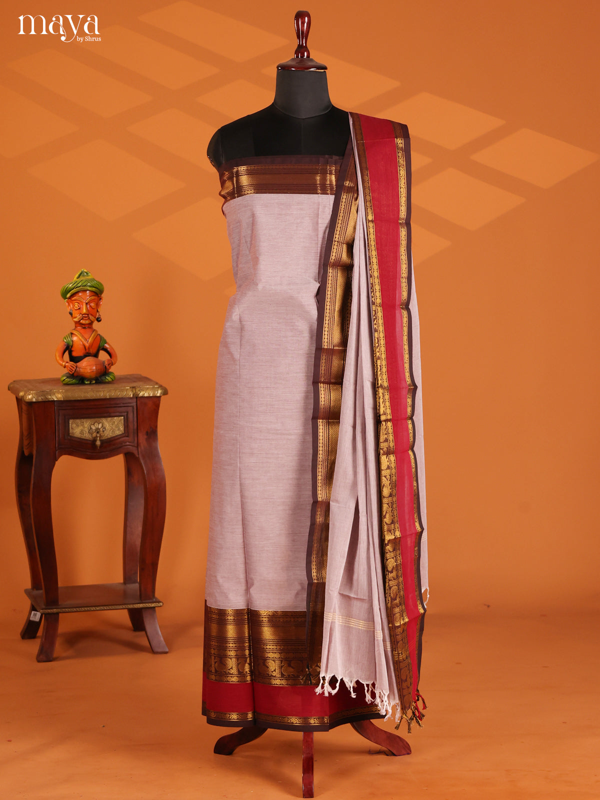 Grey & Brown- chettinad top & dupatta combo - Shop on Shrus.com