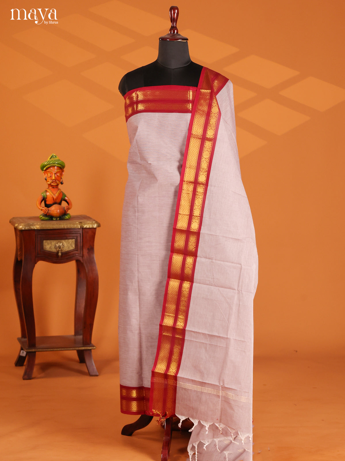 Grey & Red- chettinad top & dupatta combo - Shop on Shrus.com
