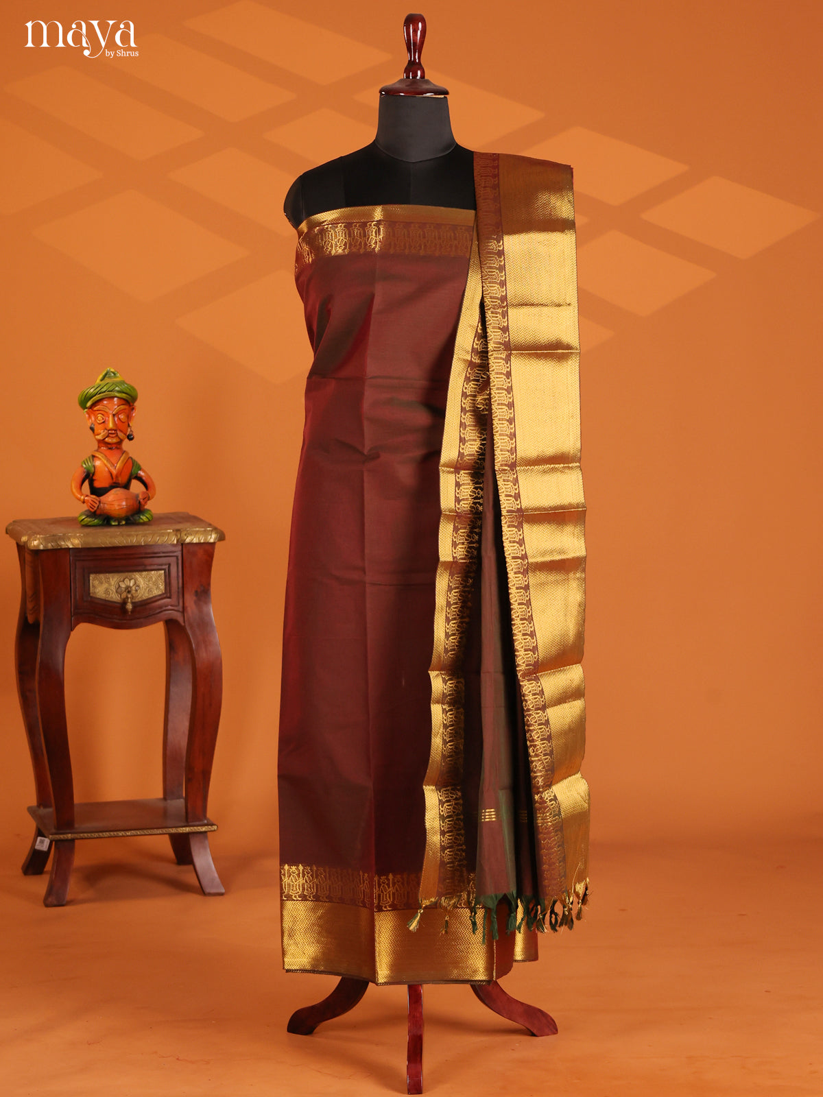 Brown - chettinad top & dupatta combo - Shop on Shrus.com