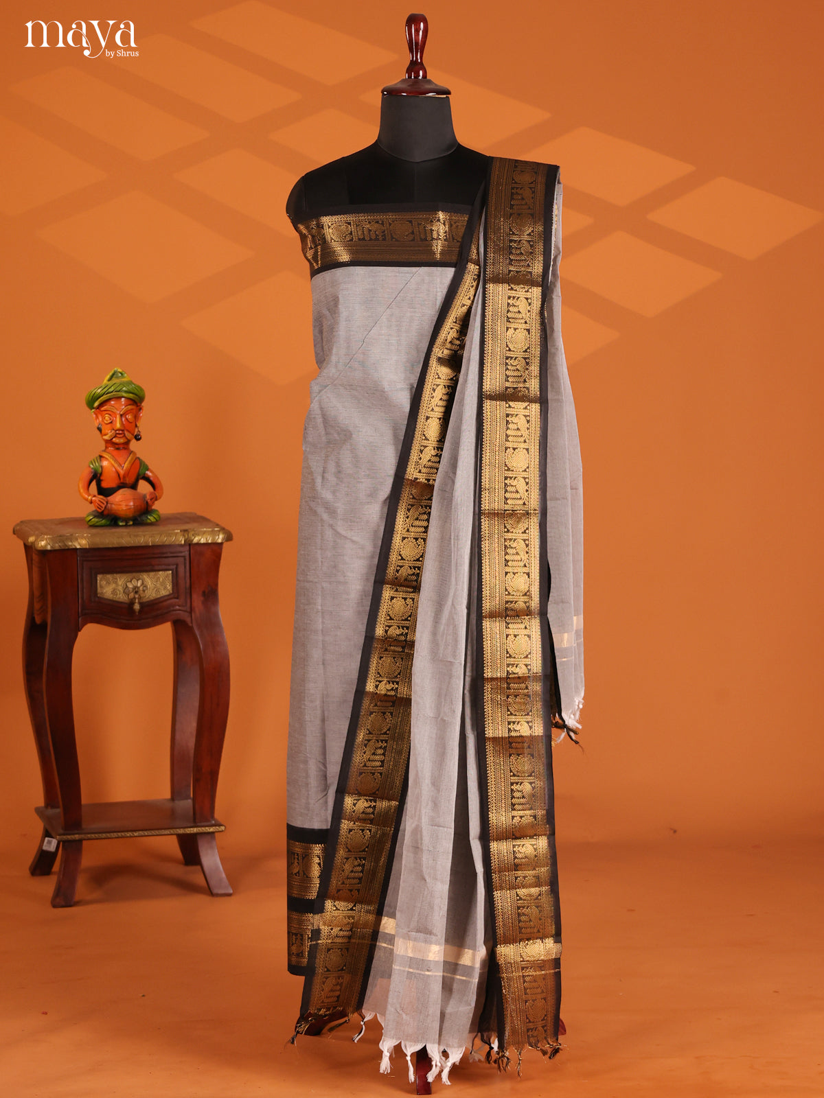 Grey & Black - chettinad top & dupatta combo - Shop on Shrus.com