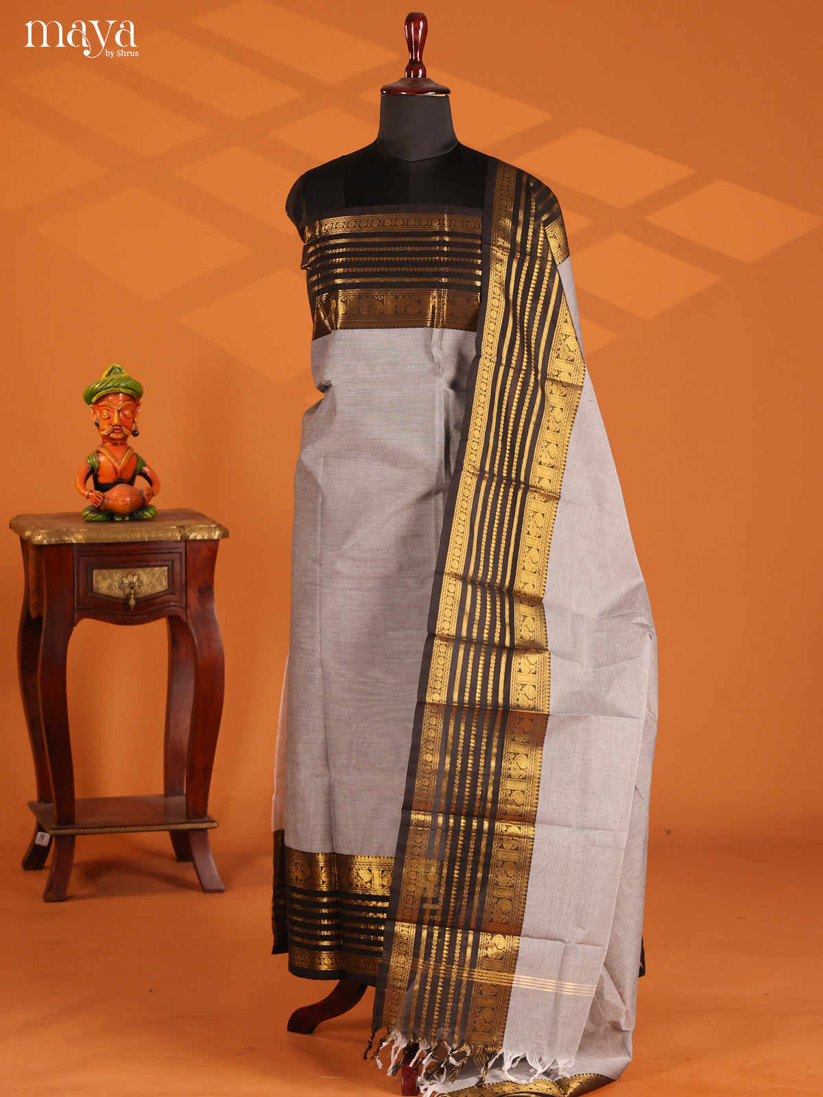 Grey & Black- chettinad top & dupatta combo - Shop on Shrus.com