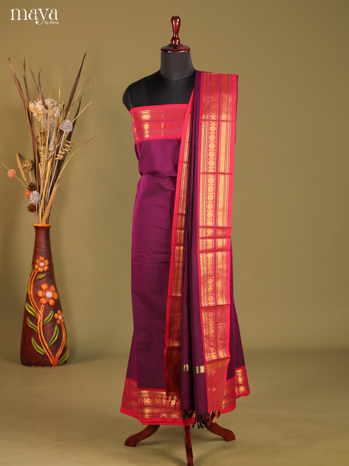 Purple & Pink- chettinad top & dupatta combo