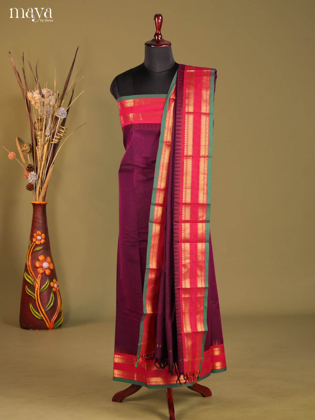 Purple & Pink - chettinad top & dupatta combo