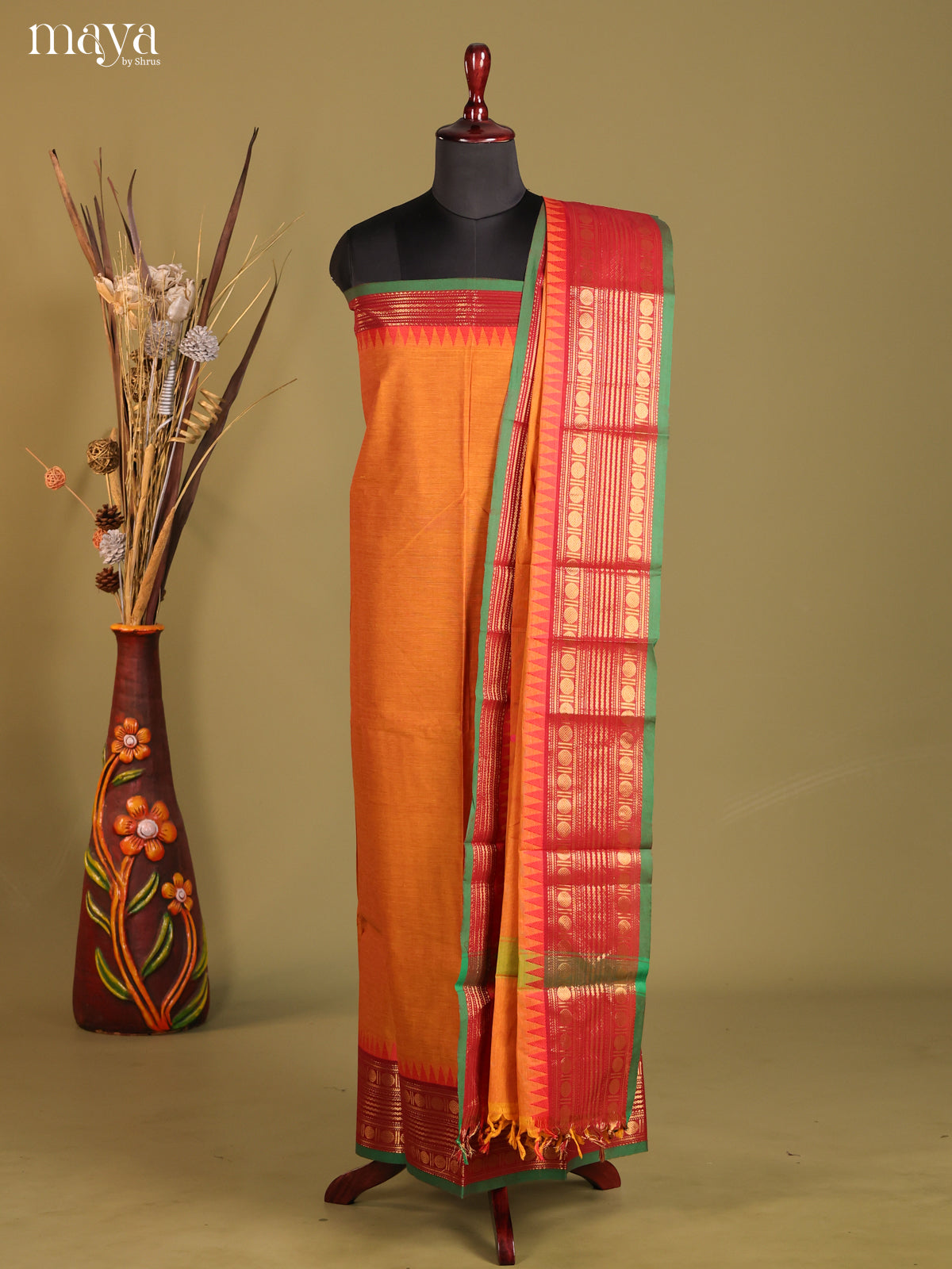 Orange & Maroon - chettinad top & dupatta combo