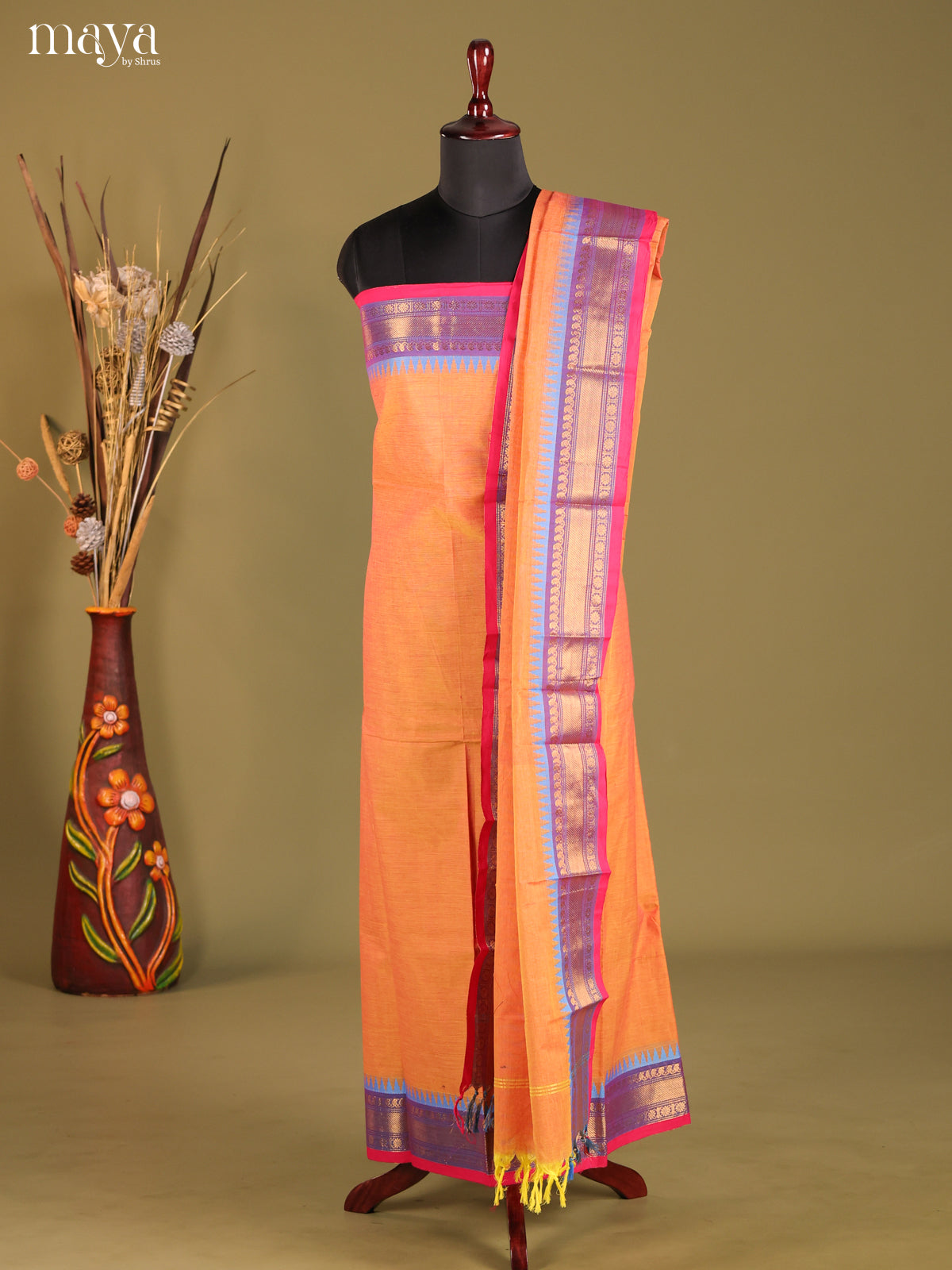 Orange & Pink- chettinad top & dupatta combo