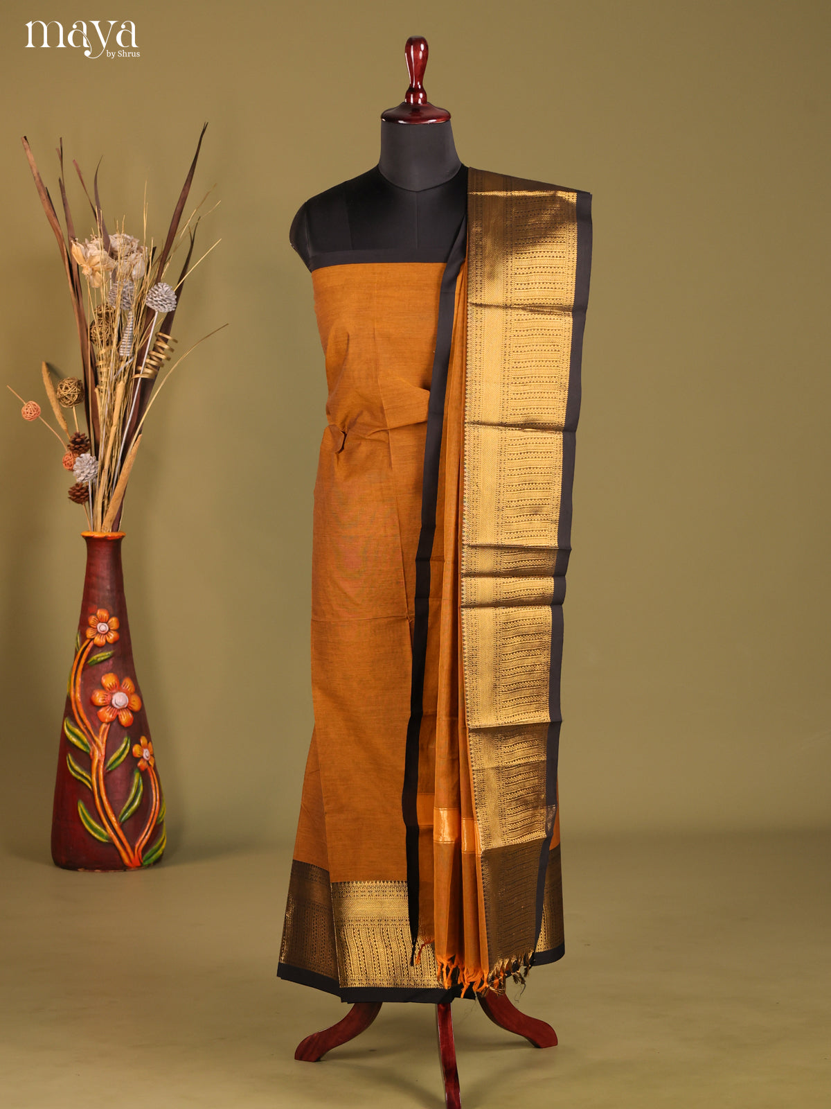 Mustard- chettinad top & dupatta combo