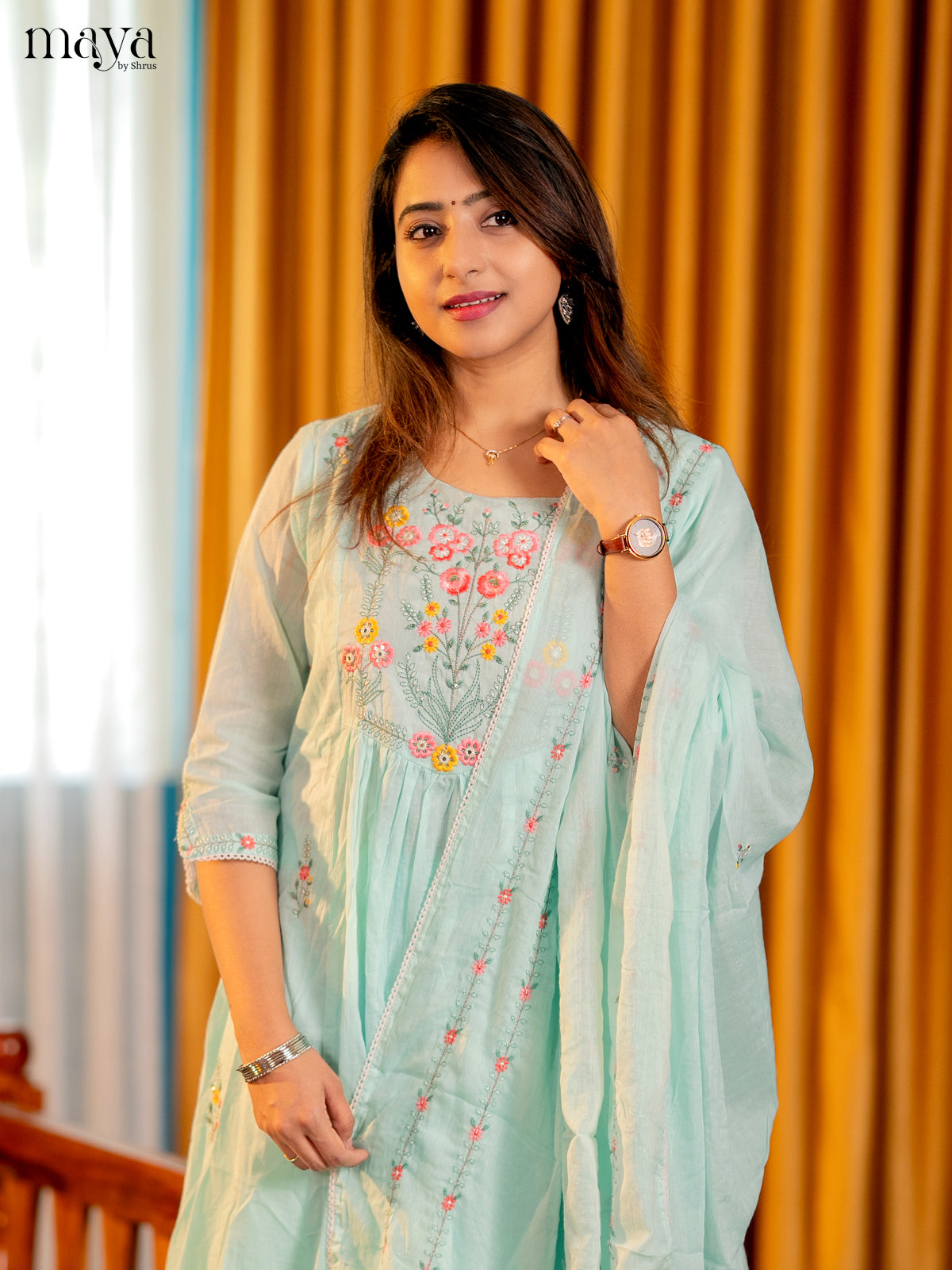 Teal - Floral Embroidery Readymade 3-piece