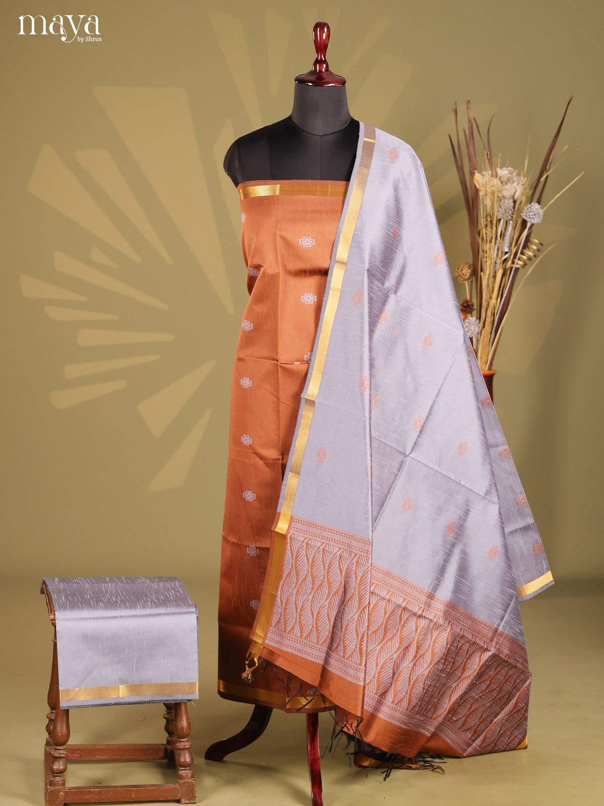 Brown & Mild Lavender - Semi rawsilk salwar