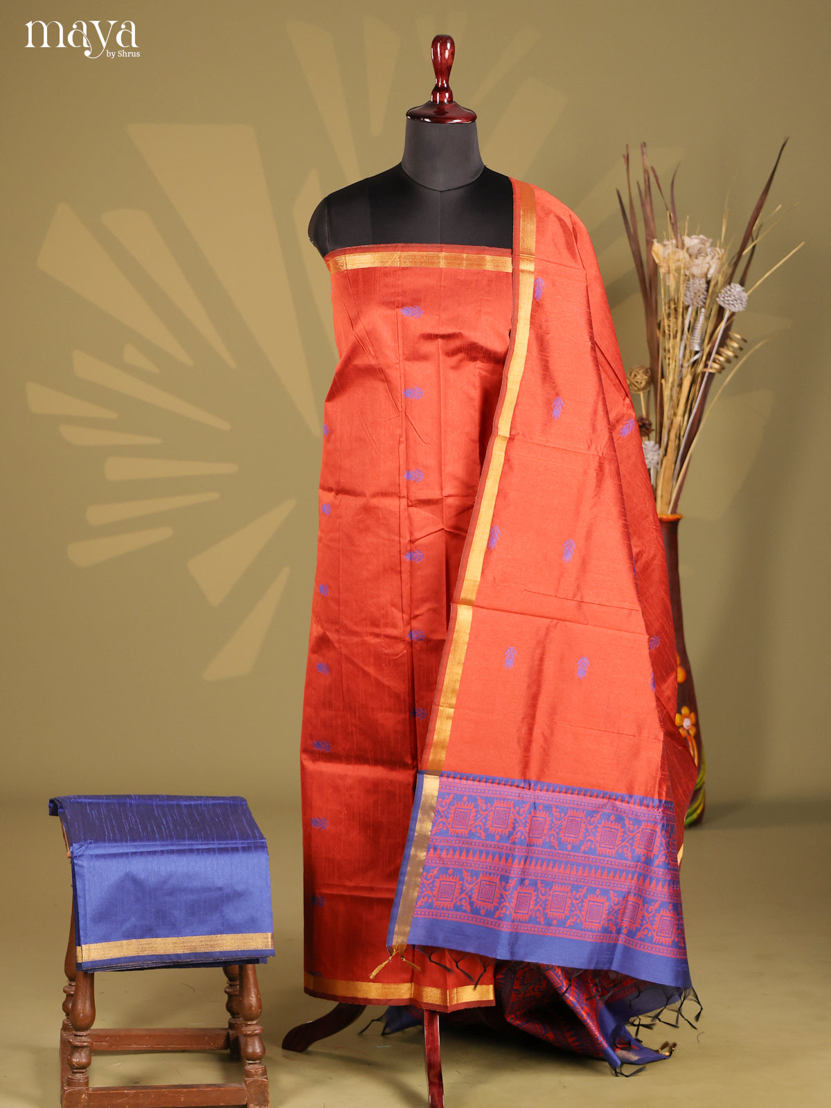 Brick & Blue - Semi rawsilk salwar