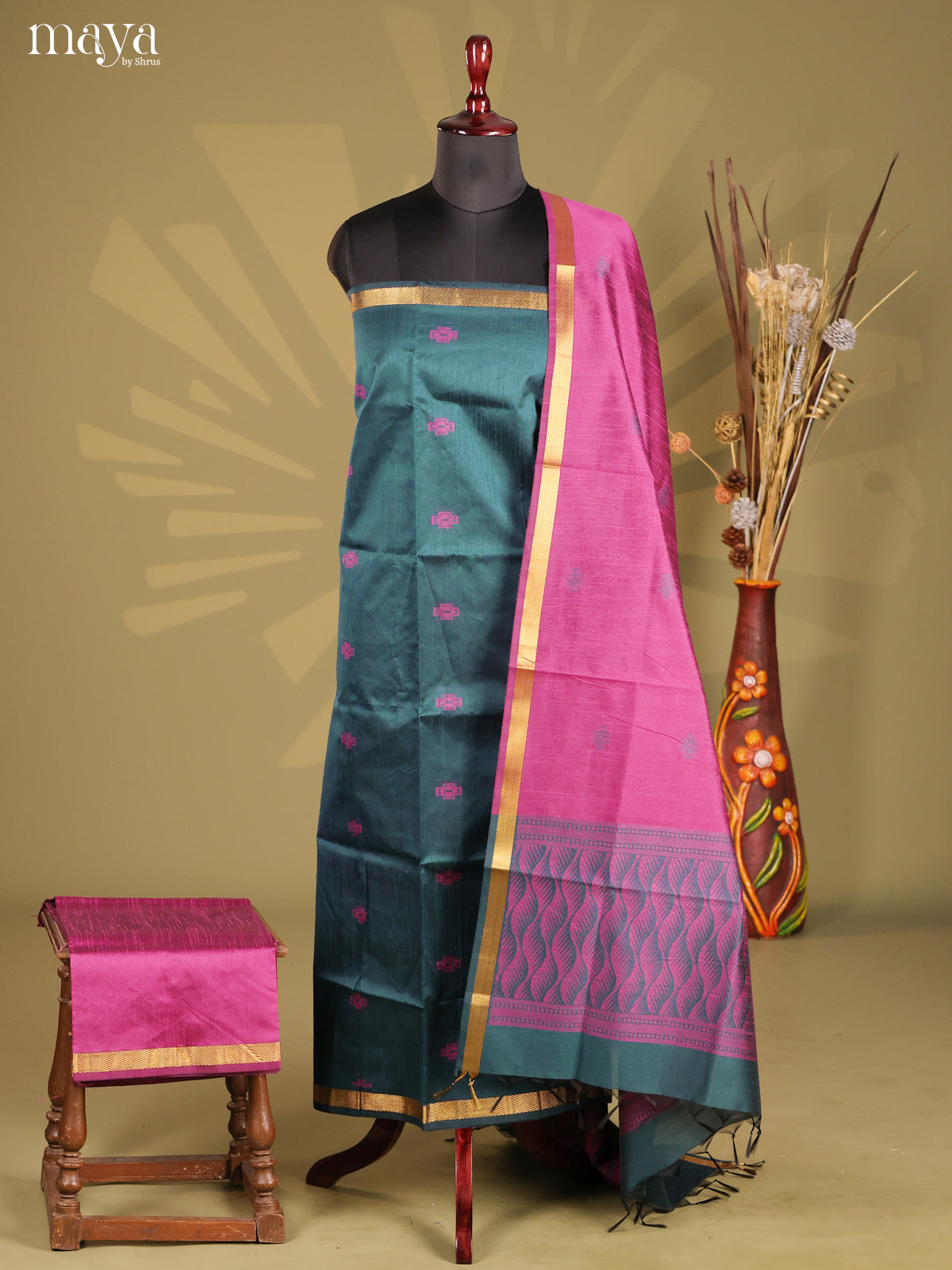 Green & Majenta- Semi rawsilk salwar