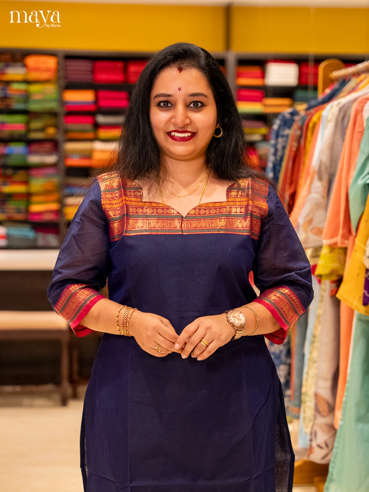 Blue Chettinad Cotton Readymade Kurti