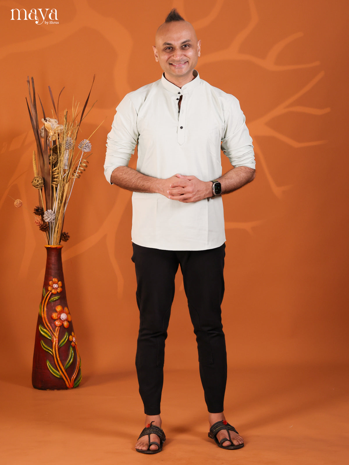 Light Blue Cotton Solid Short Men Kurta