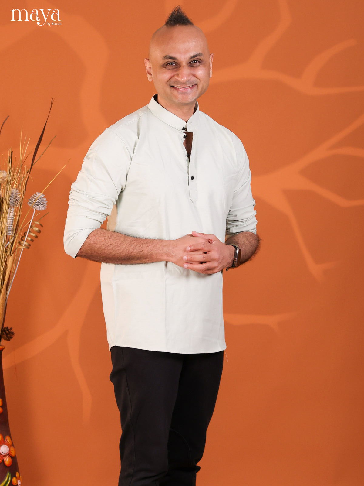 Light Blue Cotton Solid Short Men Kurta