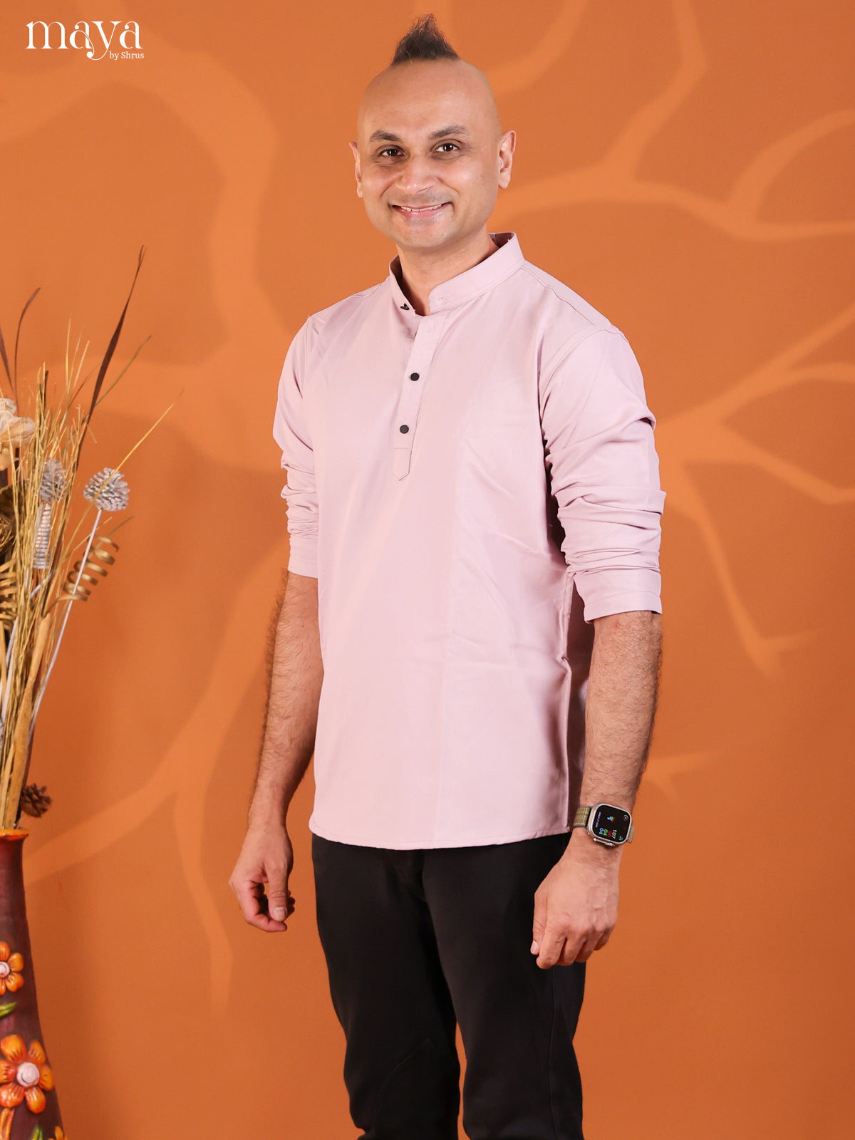 Light Lavender Cotton Solid Short Men Kurta