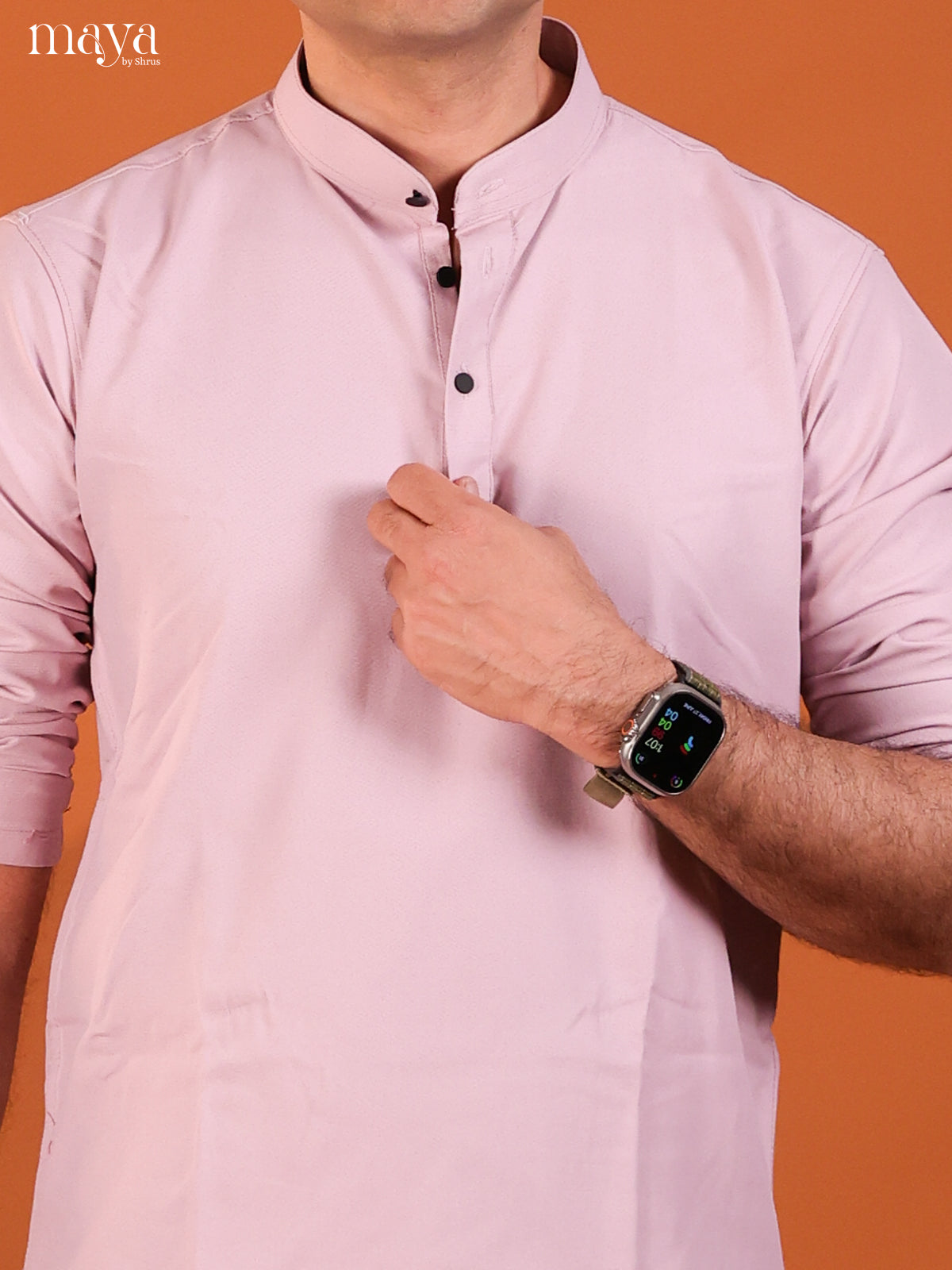 Light Lavender Cotton Solid Short Men Kurta