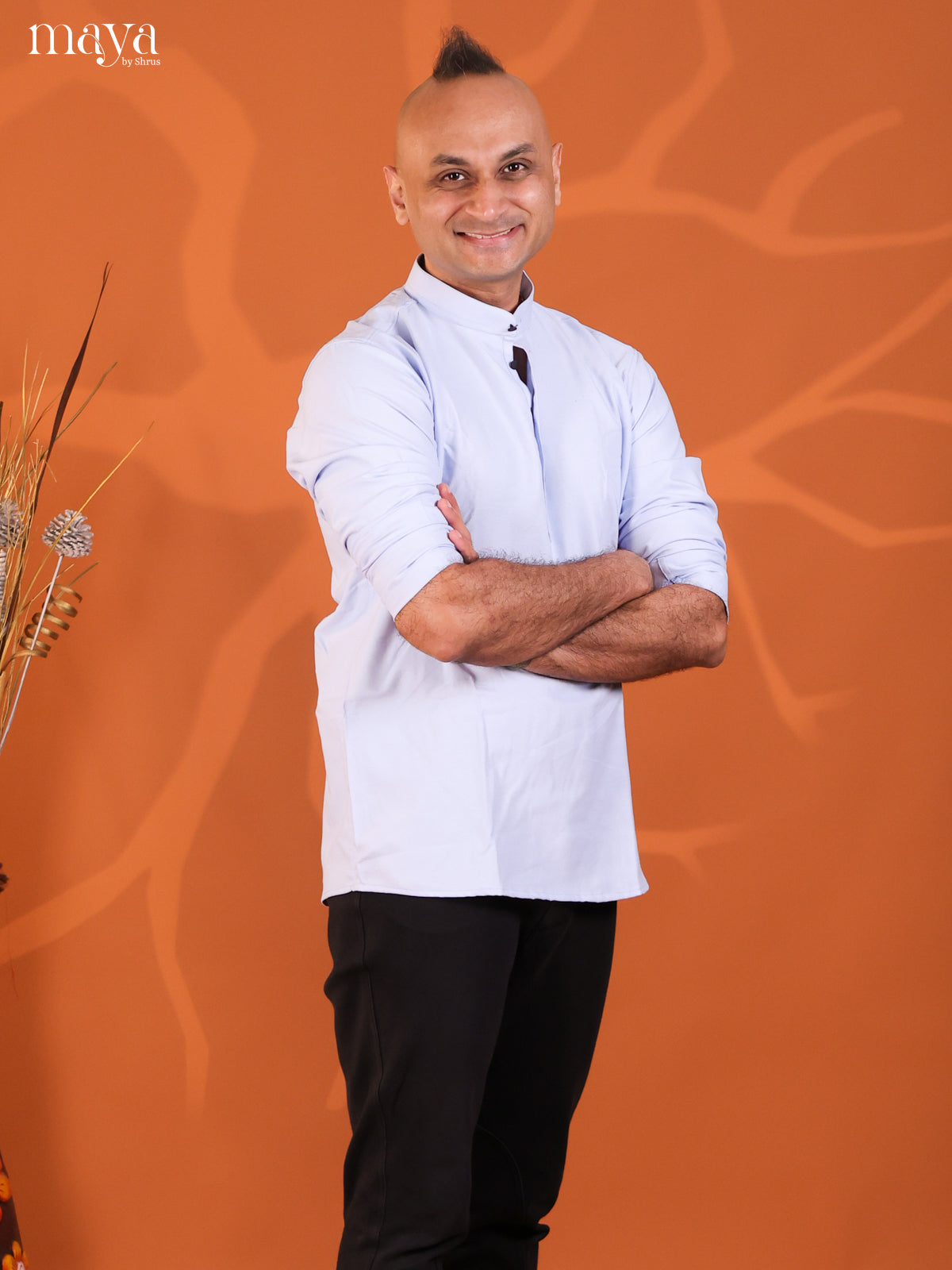 Blue Cotton Solid Short Men Kurta