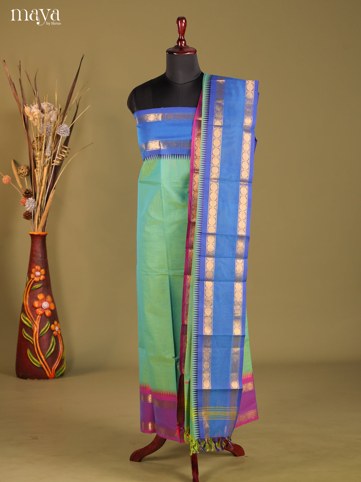 Green & Blue - chettinad top & dupatta combo
