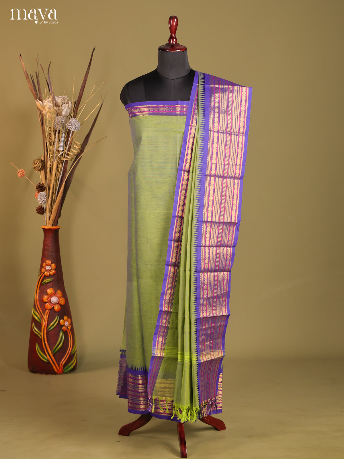 Green & Blue - chettinad top & dupatta combo