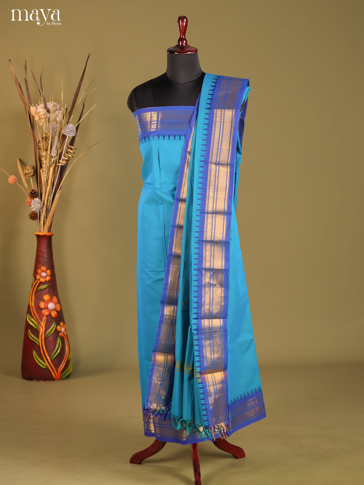 Blue - chettinad top & dupatta combo