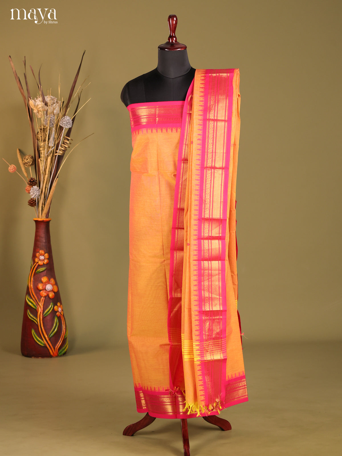 Orange & Pink- chettinad top & dupatta combo